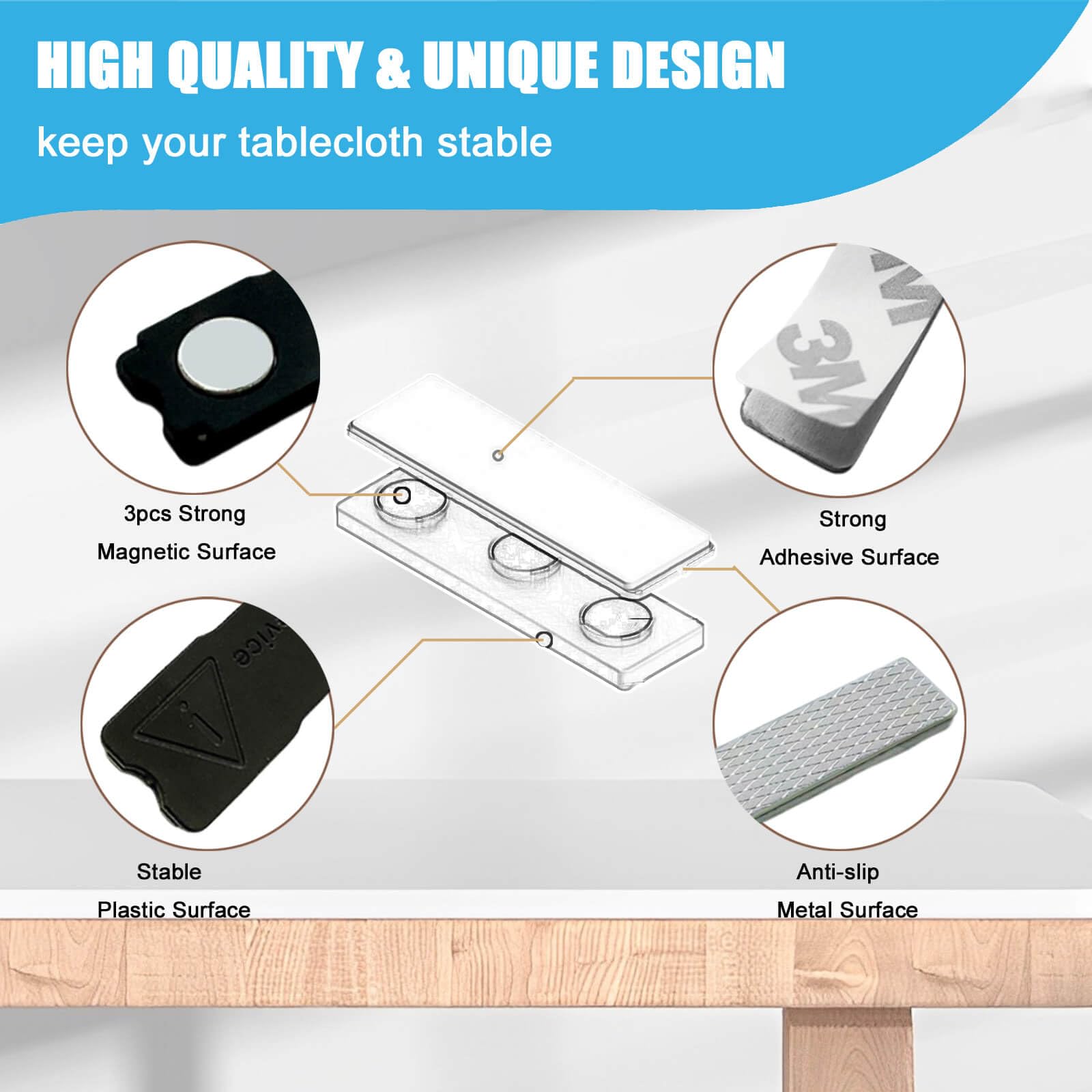 CUNGLIN Tablecloth Clips 6 Pack - Invisible Magnetic Holders For Thick Tables, Indoor/Outdoor Use