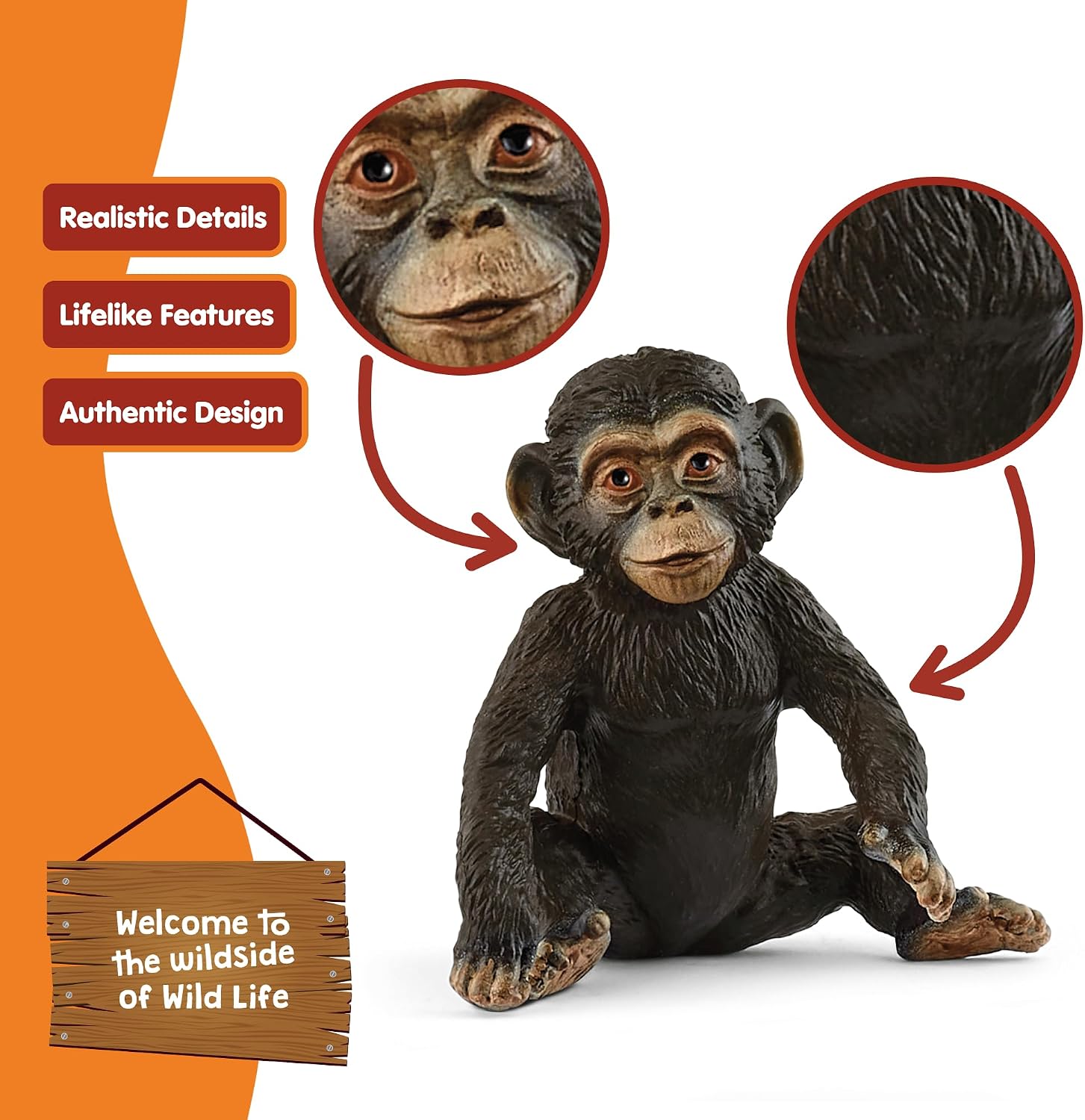Schleich Wild Life - 2" Baby Chimpanzee Toy Figurine. Realistic, Hand-Painted Hard Animal Toys for Boys and Girls. Durable, Educational Figure for Fun Imaginative Play. Kids and Toddlers Ages 3+ 14884