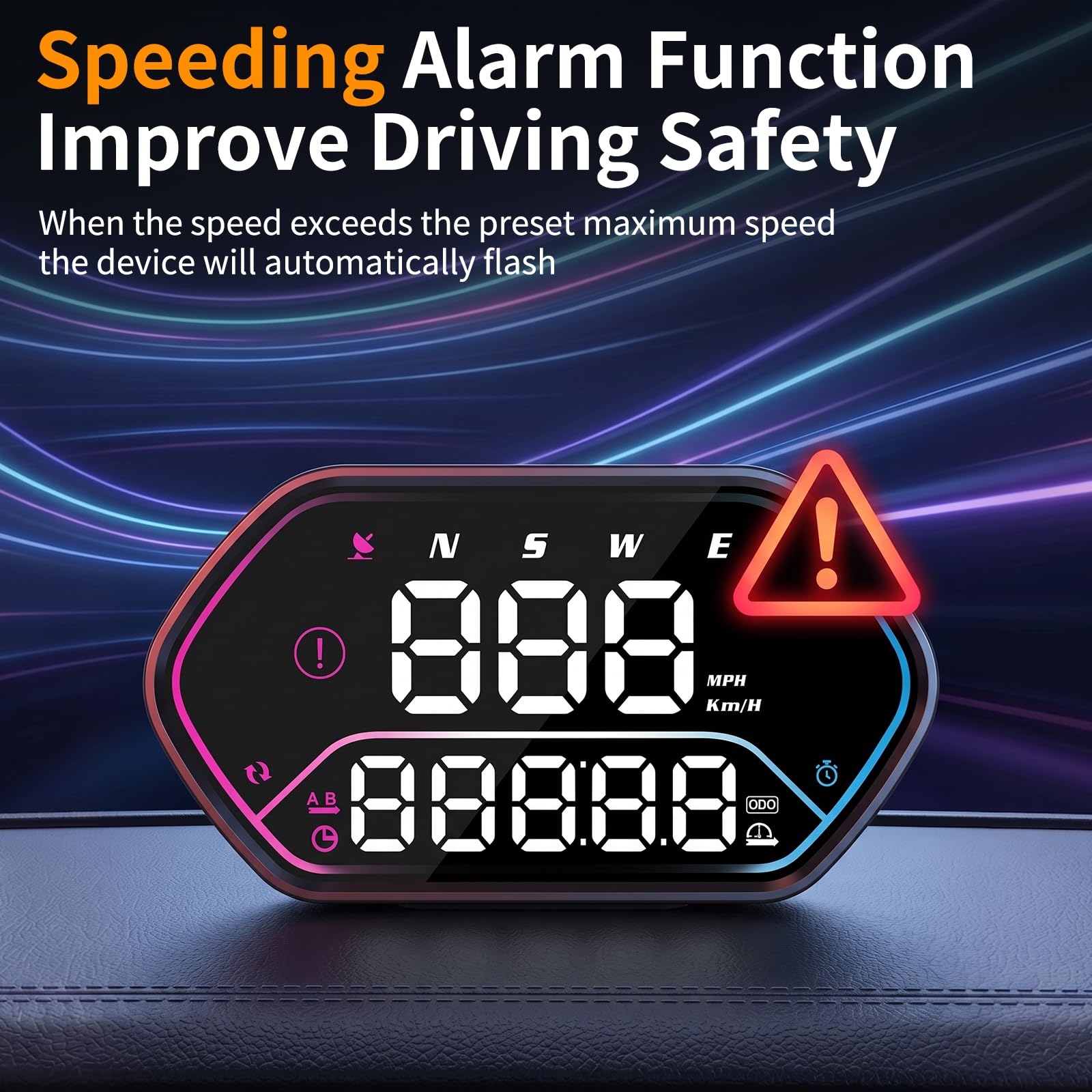 Head Up Display, Anzeige in KMH und MPH, GPS Digitaler Tacho mit mehrstufigem Geschwindigkeitsalarm, Geeignet für PKWs, Motorräder, 5V Strom, IP68