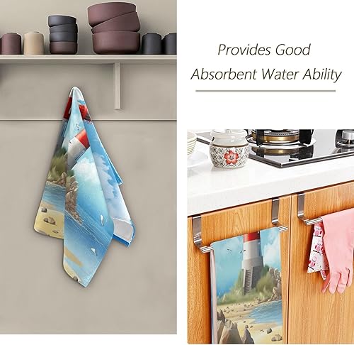 Miniatura 8 de Paquete de 2 toallas de mano Lighthouse ultra suaves y altamente absorbentes, toallas de mano decorativas para baño, cocina, ducha, spa, toallas