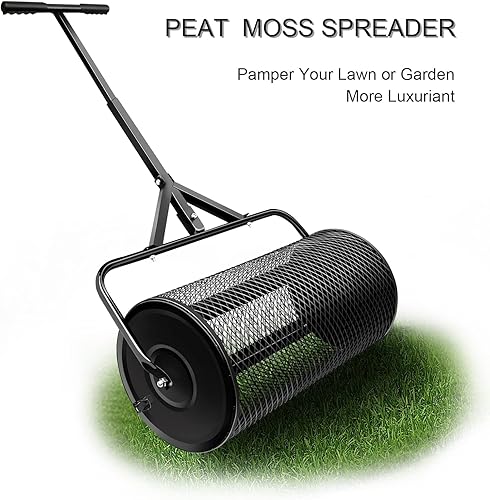 Miniatura 3 de Esparcidor de compost de 24 pulgadas para césped, jardín, patio, mango en forma de T, musgo, duradero, ligero, siembra (D12.5 pulgadas, negro)