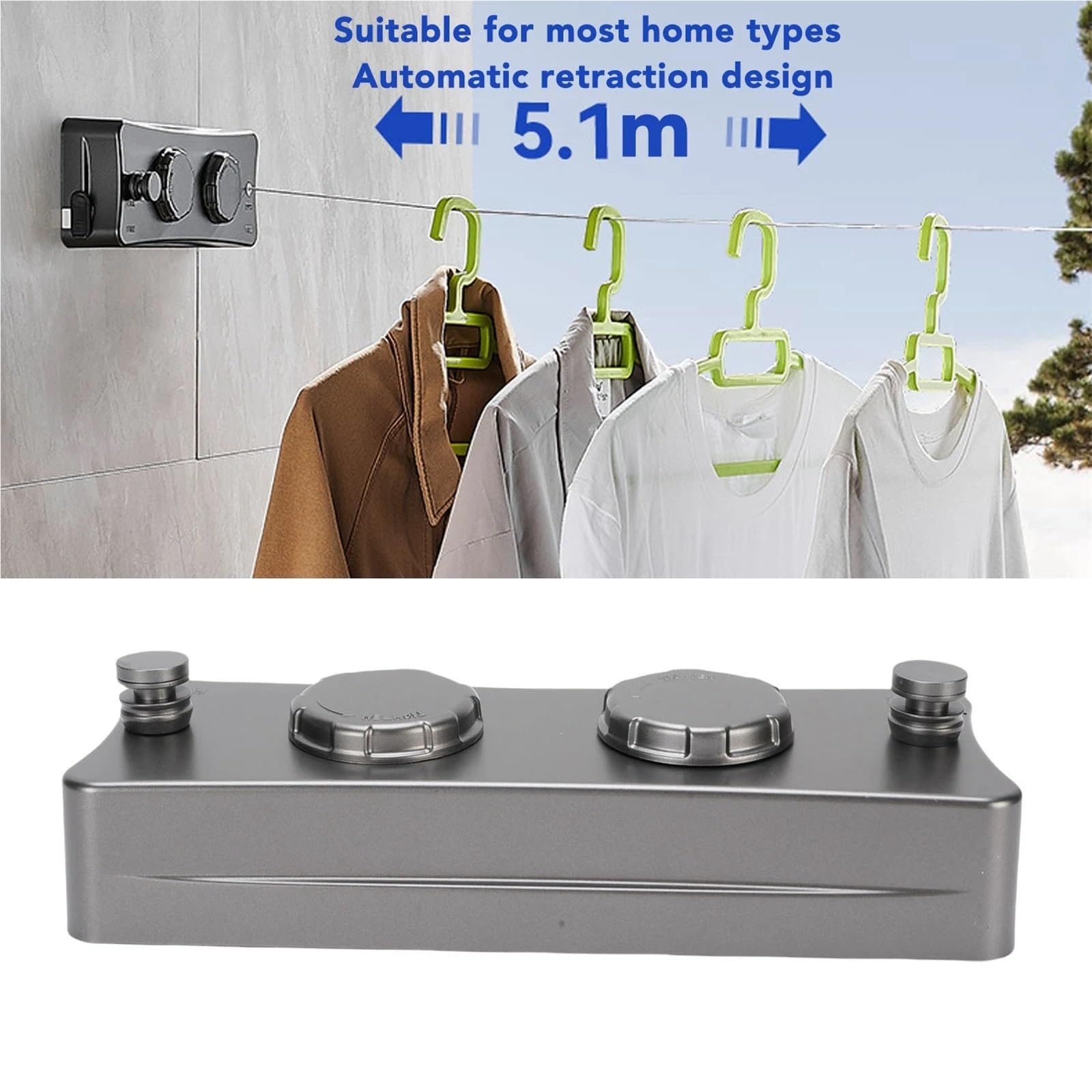 Corde à Linge rétractable d'intérieur, Double Corde Murale for séchage de vêtements, Ligne for Balcon et Salle Bain pour Le Linge