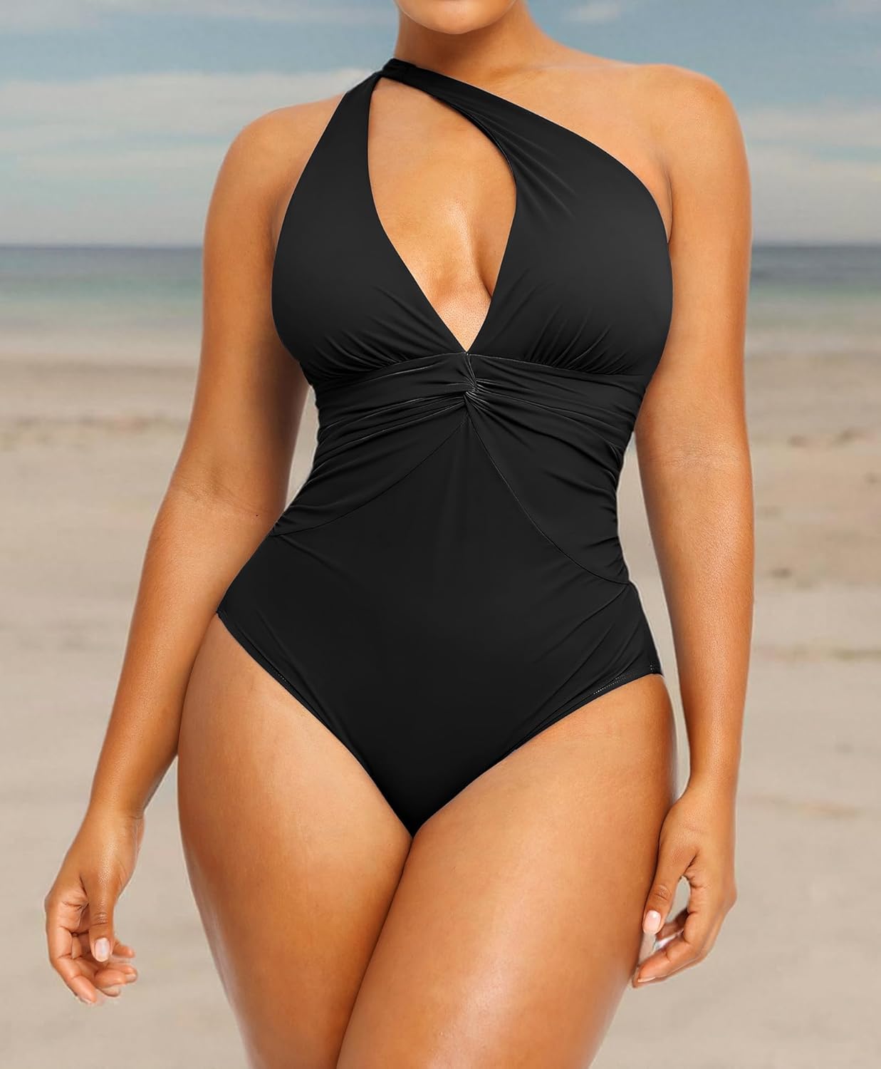 SHAPELLX Women's One Piece Swimsuit Tummy Control Ruched Full Coverage Bathing Suit V Neck Slimming Swimwear - Image 7