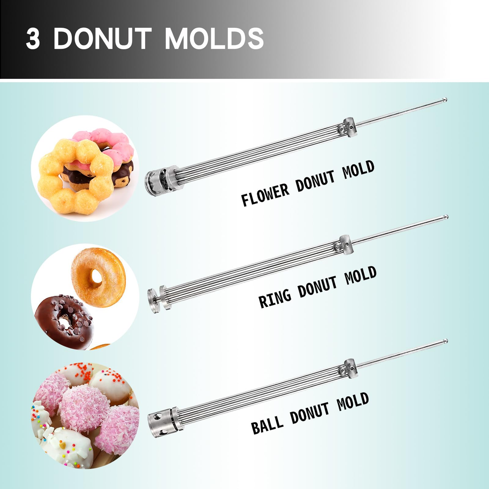 Kolice Commercial Frying doughnut making machine/frying Donut Maker/donuts making machine,street food machine with 3 Different Molds to Make Ball/Flower/Ring Shaped Donuts