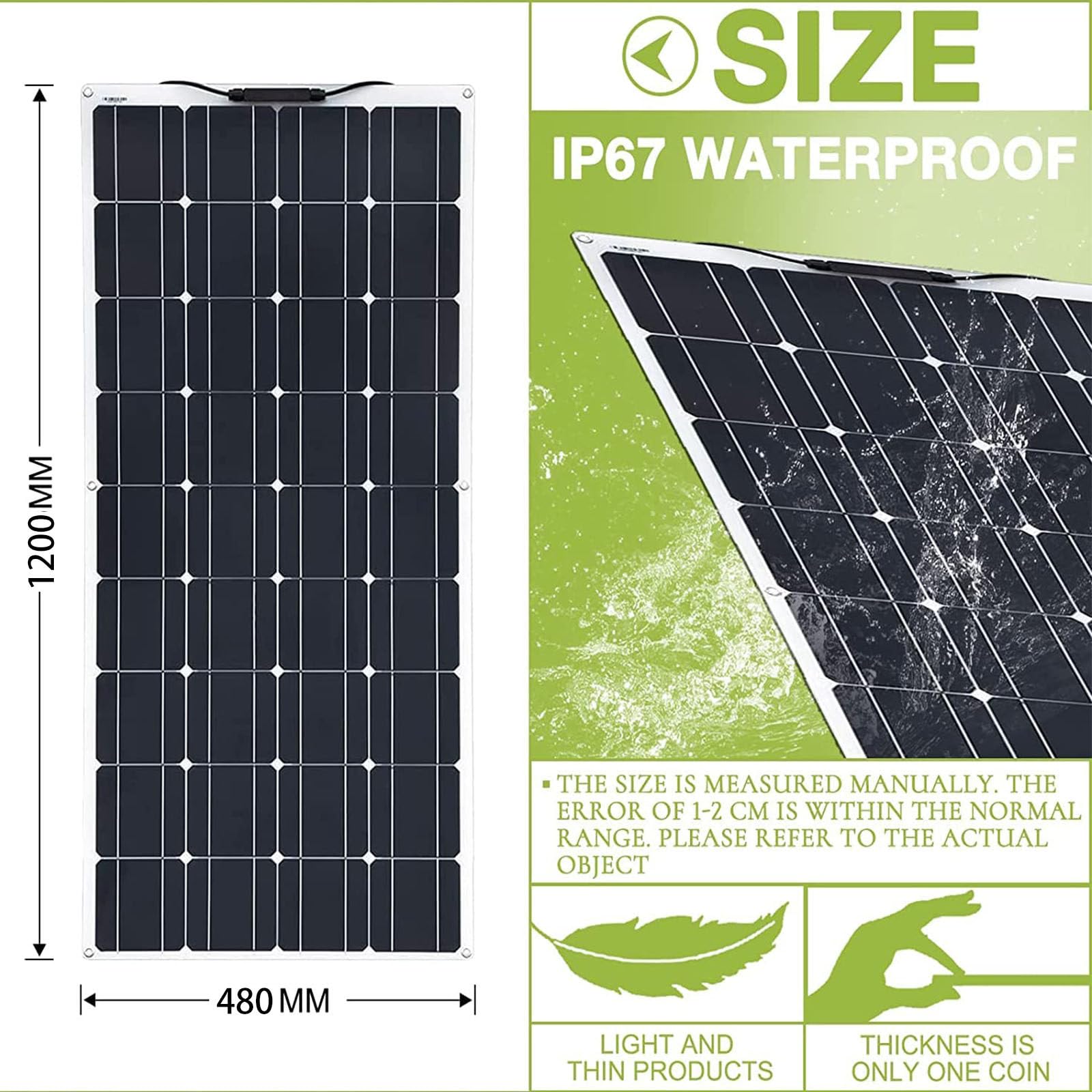 Kit de panel solar flexible de 150 W, 200 W, 300 W, 400 W y 520 W para casas rodantes, paneles solares, paneles solares Renogy, embarcaciones y superficies irregulares: panel solar monocristalino +
