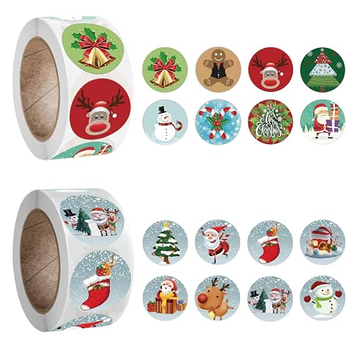 1000 Pcs Christmas Stickers, 2 Rolls 1.0" Christmas Stickers Christmas Tags Gift Labels Stickers Self-Adhesive Christmas Stickers for Kids Presents (Christmas Element)