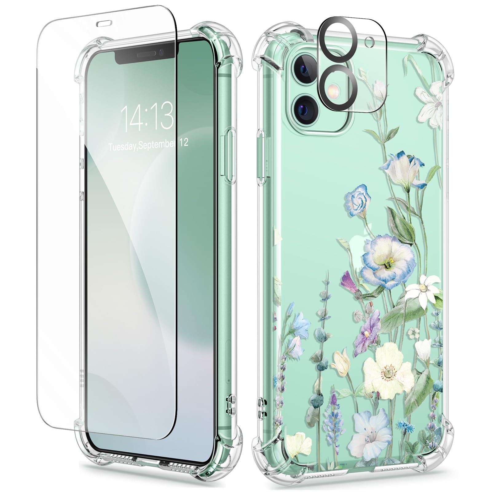 GVIEWIN for iPhone 11 Case with Screen Protector + Camera Lens Protector, [Not-Yellowing] Clear Soft TPU Shockproof Protective Cover for Women Girls
