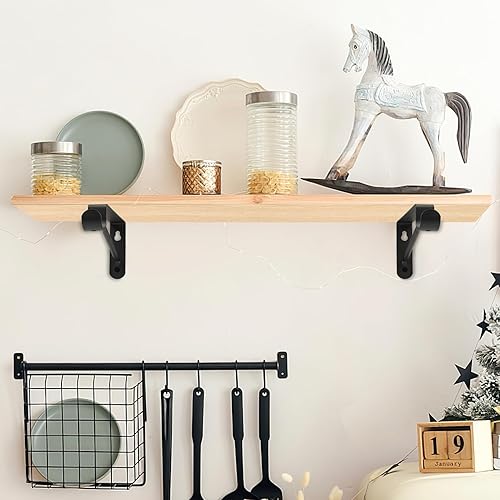Miniatura 6 de Soporte de estante resistente, 2 soportes de estante de pared, soportes de encimera, soportes de metal para chimenea, soportes de pared negros en