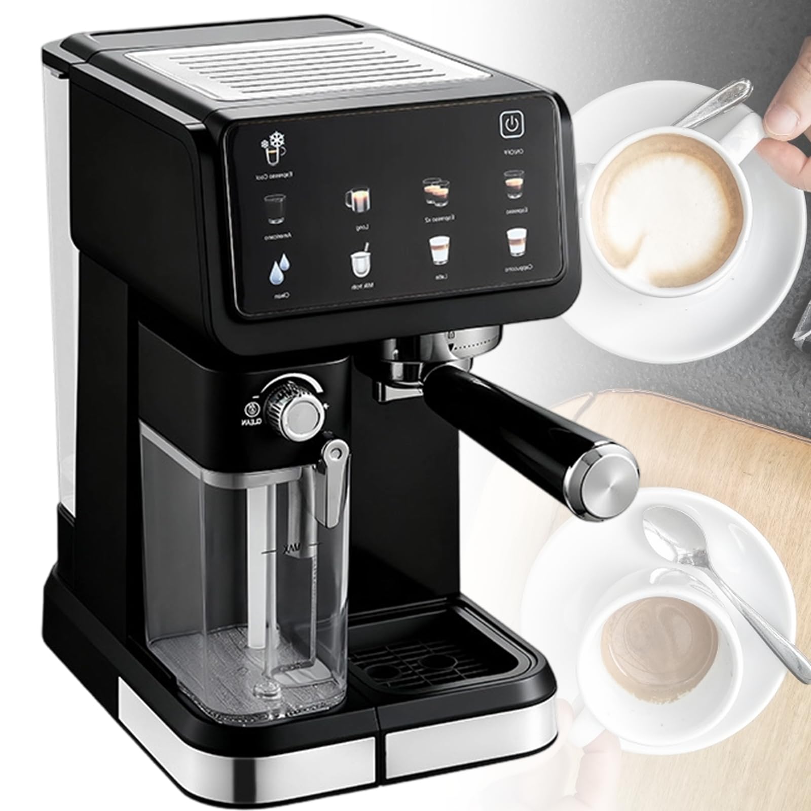 Xjymposium Espresso Coffee Machine, 20 Bar Semi Automatic Coffee Maker, 1350w, Removable Milk And Water Tanks, Touch Panel For Latte And Cappuccino Black