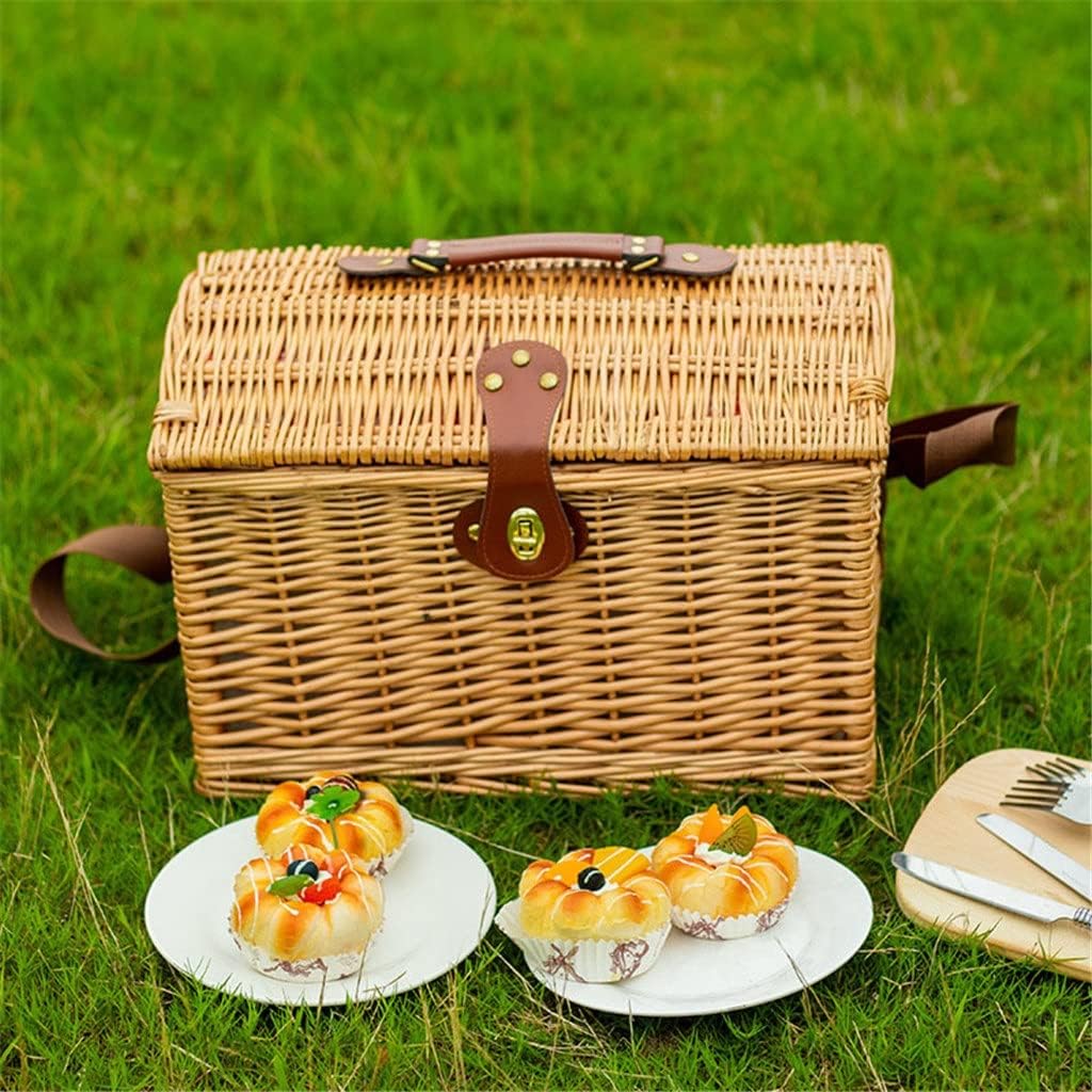 Rattan Basket Outdoor Camping Storage Box Picnic Dinner With Cover Portable With Tableware Wicker Picnic Basket