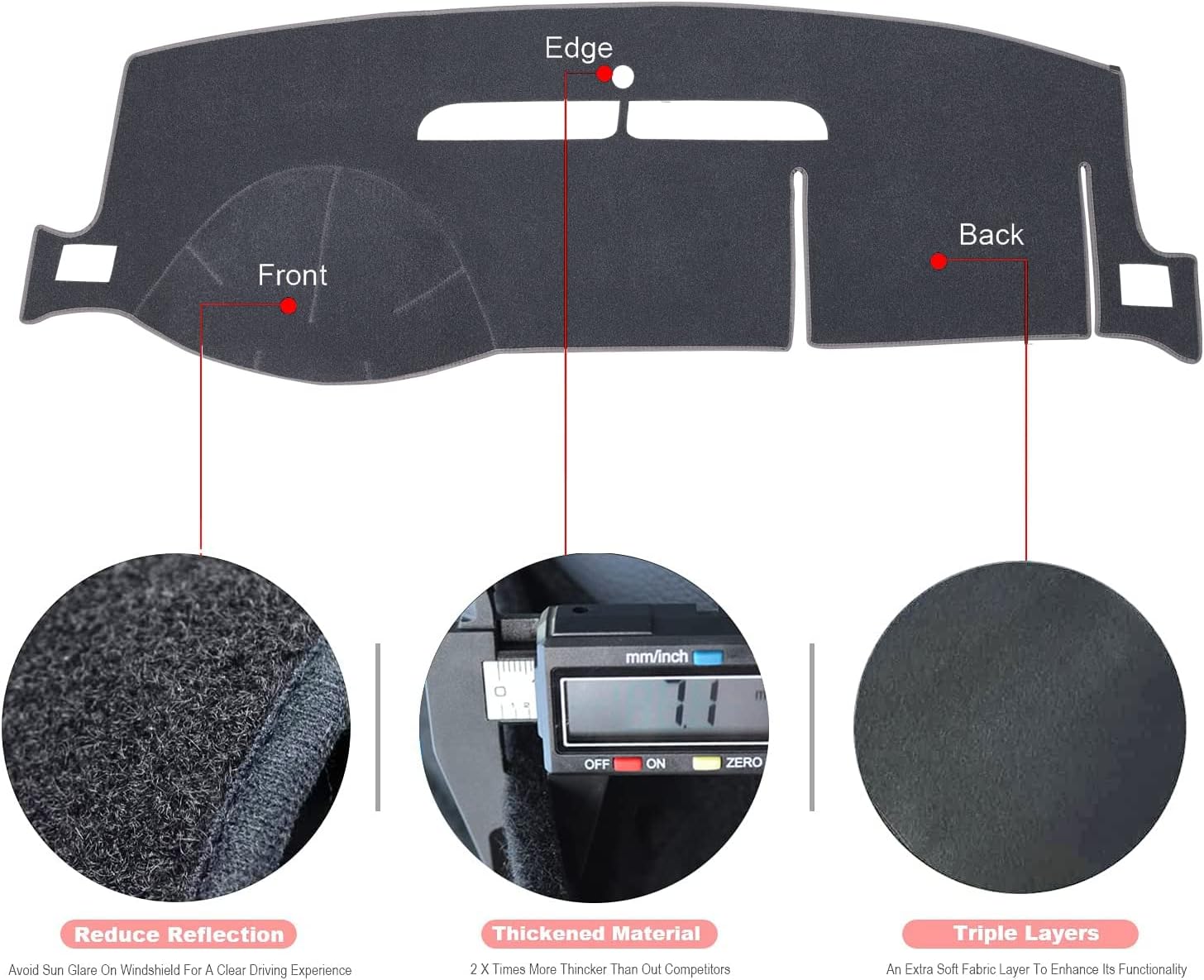 Dash Cover Mat Fit for 2007-2014 Chevy Tahoe Avalanche Suburban GMC Yukon/2007-2013 Silverado LTZ GMC Sierra SLT,Dashboard Cover Carpet Pad w/o Dash Speaker (Gray)