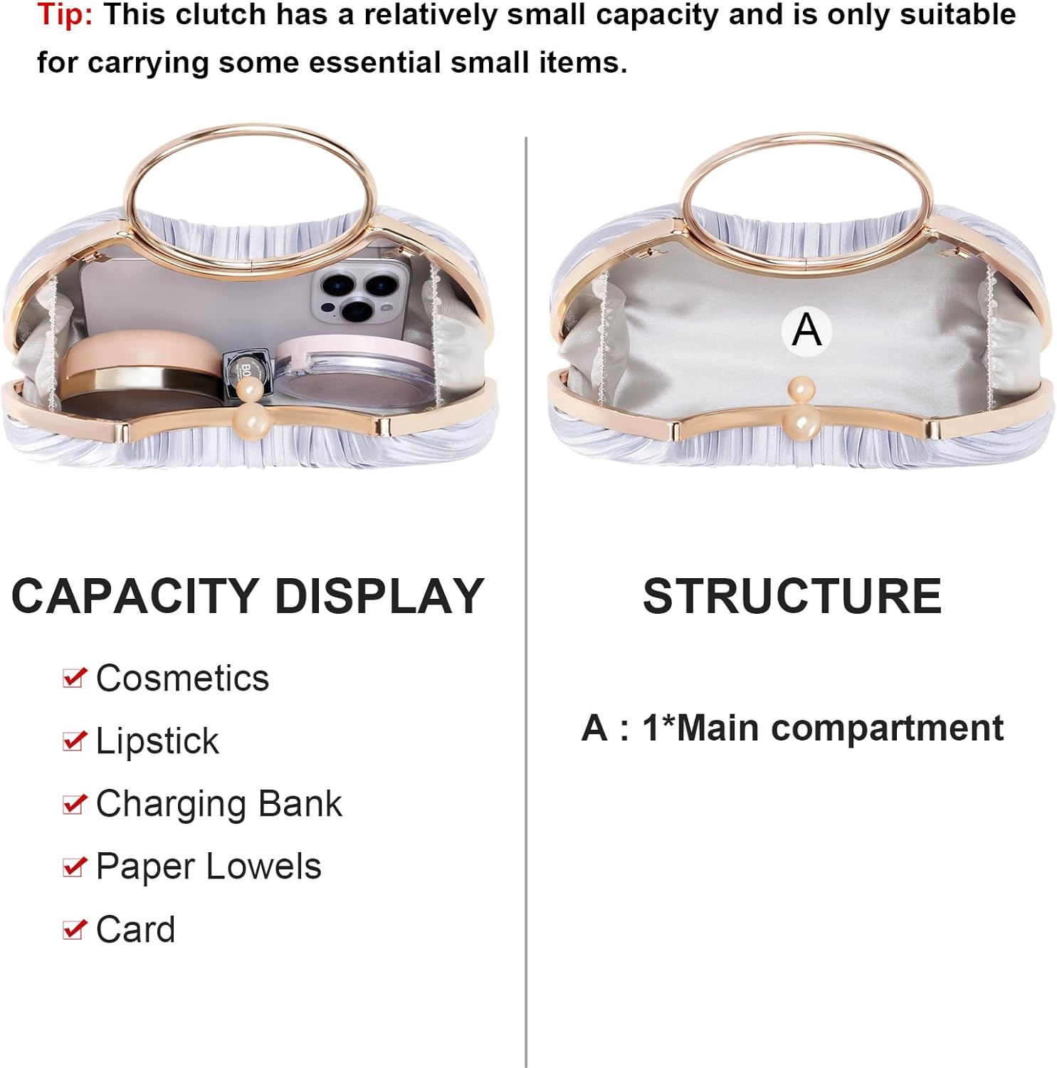 Evening Clutch Purses for Women Satin Pleated Top Handle Clutch Handbag Elegant Crossbody Purse for Wedding, Party - Image 3