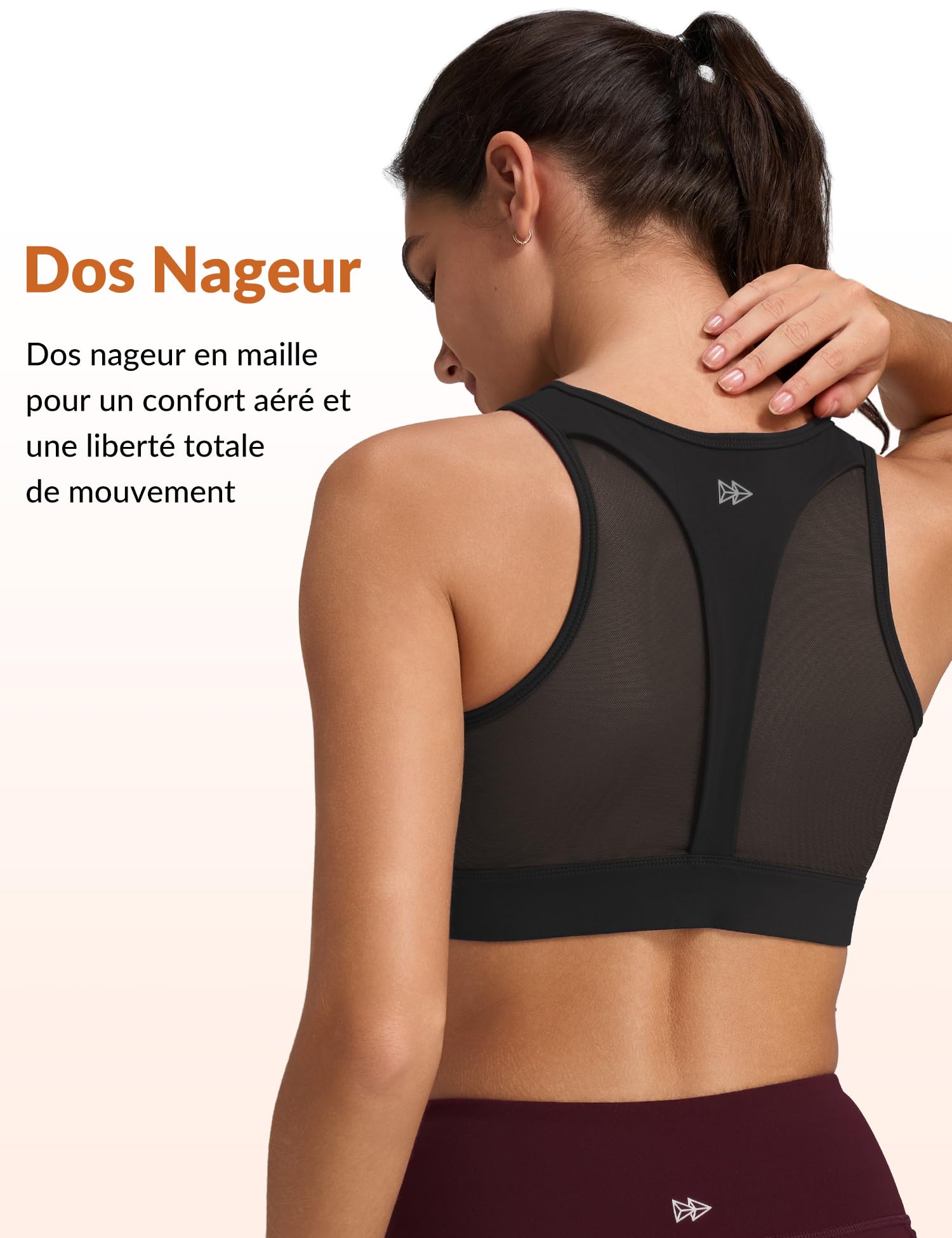 Yvette Soutien Gorge de Sport Femme Zipper Haut Maintien Grande Taille Dos Nageur sans Armature Coques Intégrées Idéale pour Gym Fitness