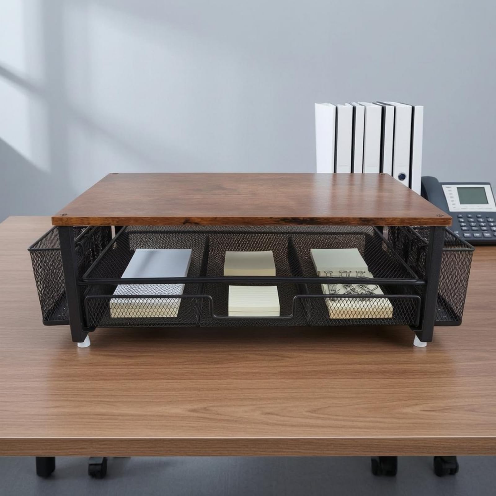Organizzatore Scrivania Supporto Mensola Tavolo Rialzo Schermo Cassetto Rete Metallo Porta Penne Struttura Solida in Acciaio al Carbonio Adatto per Lavoro Studio Office