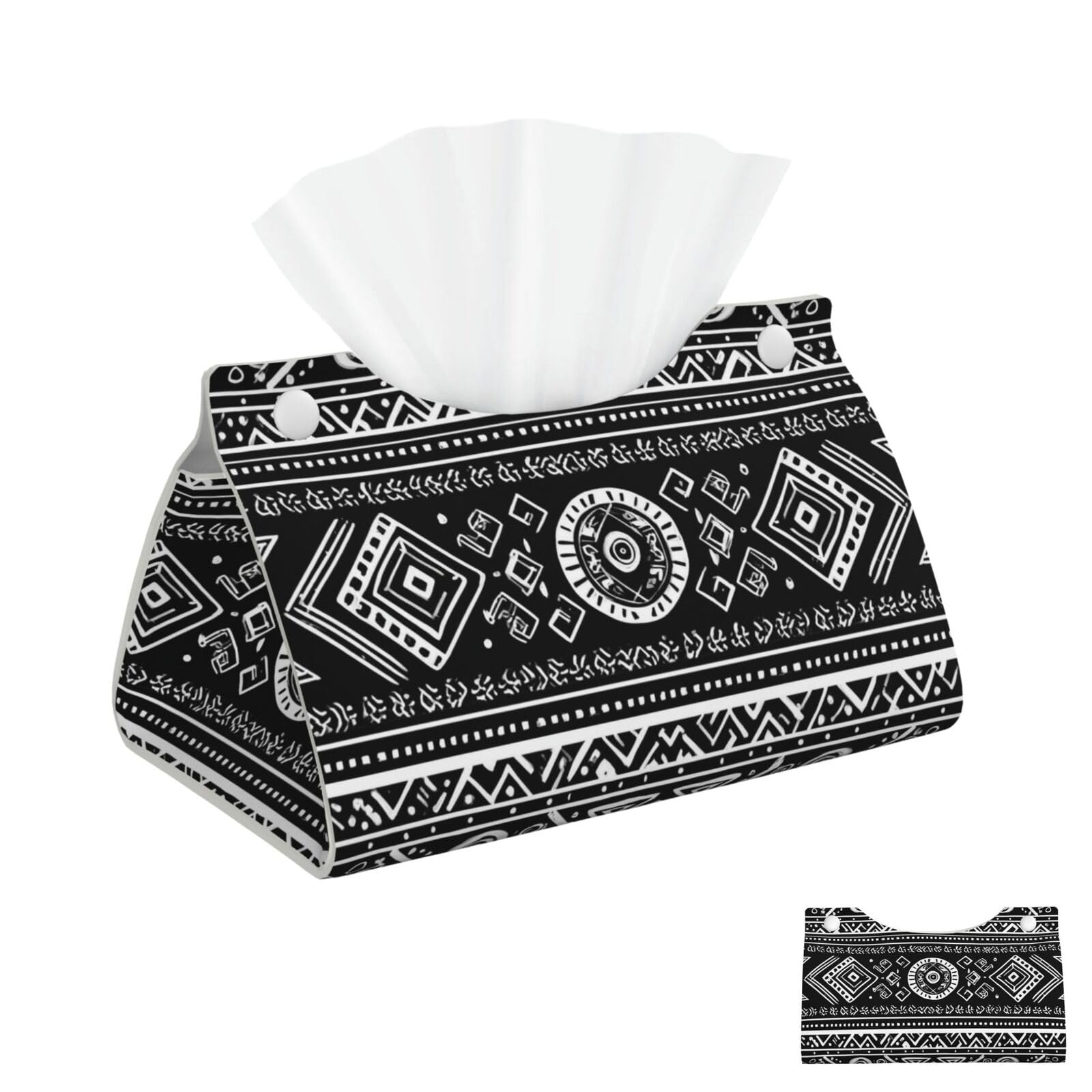 Black and White Tribal Pattern Tissue Box Cover Square Cube Boxes