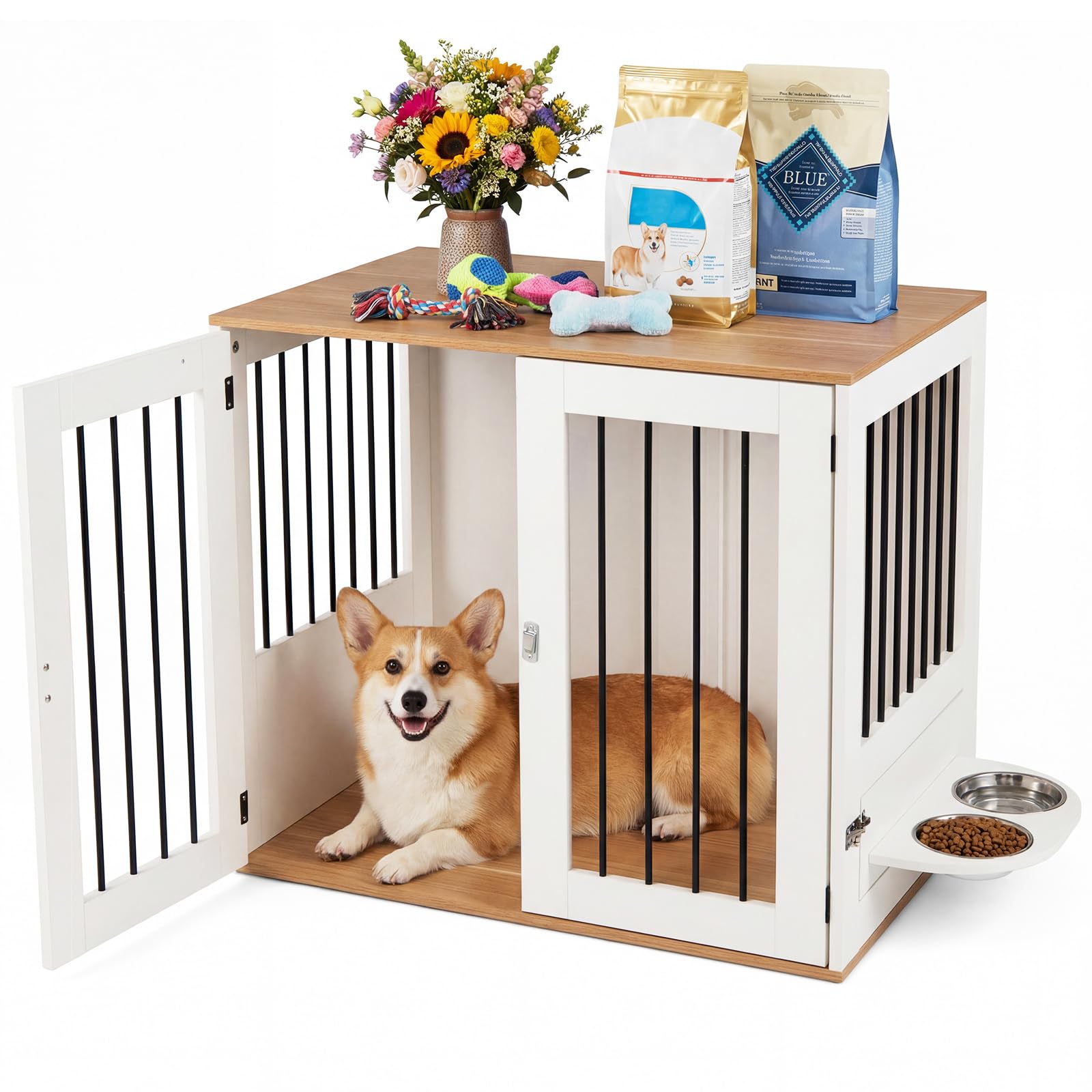 COSTWAY Dog Crate Furniture, Wooden Dogs Cage