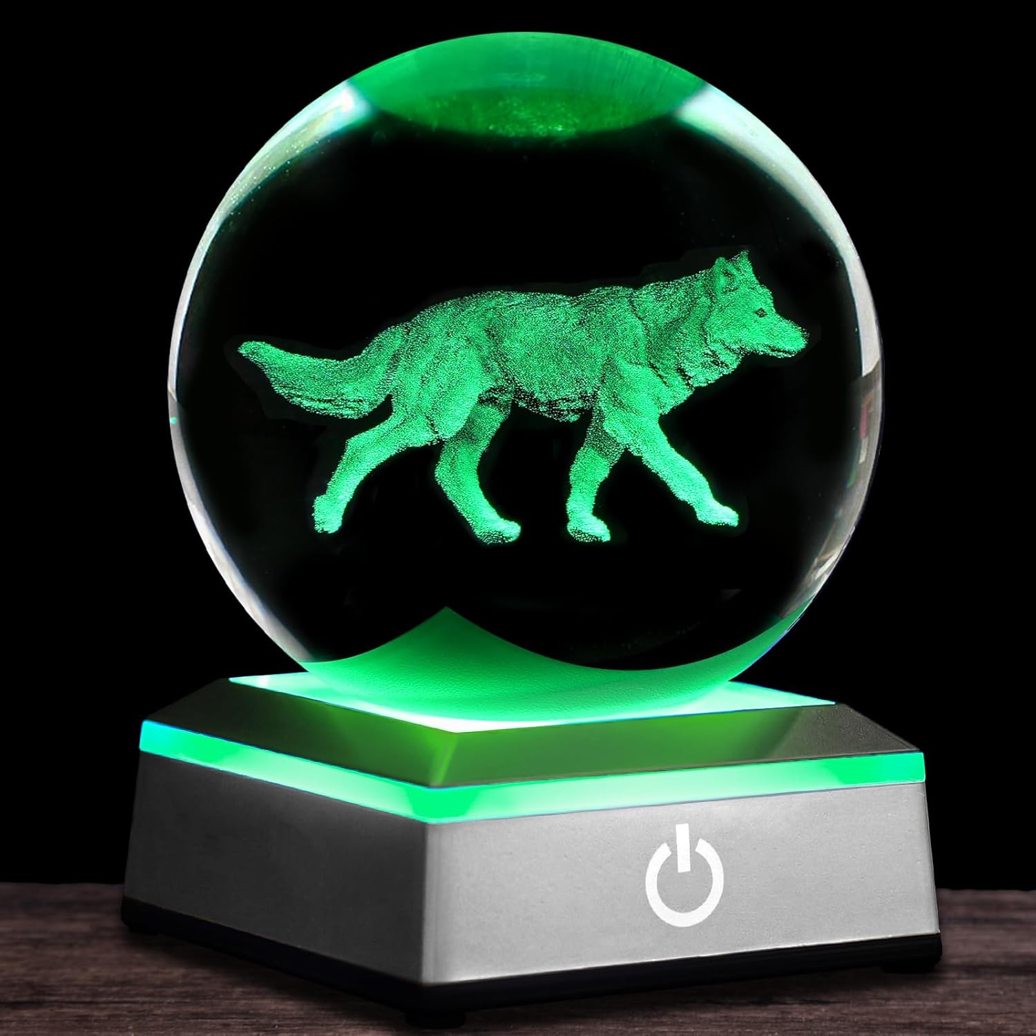 3D Wolf Crystal Ball Night Light 3.15 inch Glass Ball Table Lamp with Color Changing Touch Base Decor Ideal Wolf Statue Decor Gifts for Friends Kids Christmas Birthday