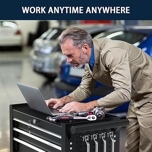 Miniatura 4 de Cofre de herramientas de metal de 7 cajones con ruedas, gabinete de almacenamiento de herramientas con sistema de bloqueo, caja de herramientas con