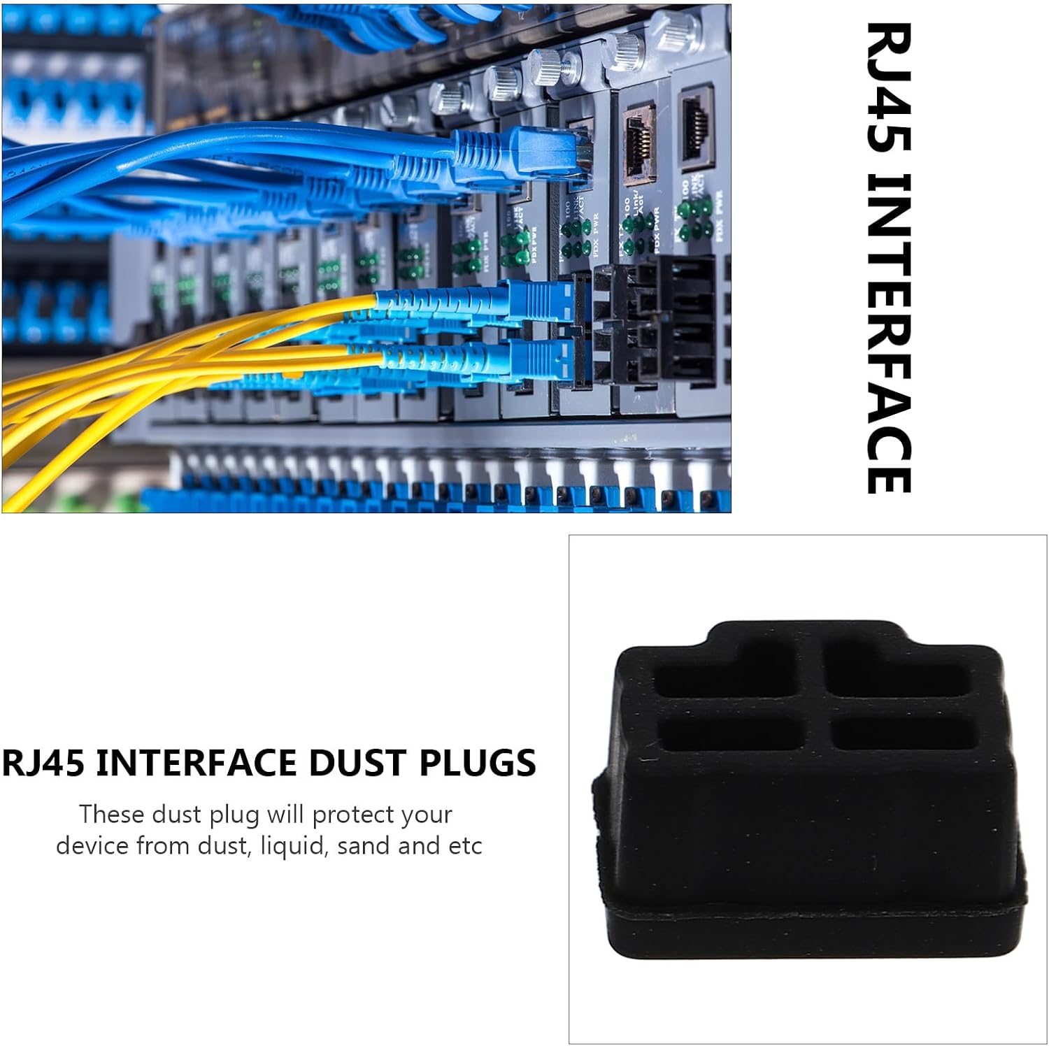 50pcs Rj45 Interface Silicone Network Interface Covers Dustproof Caps for Ethernet Hub Ports Office Computer Accessories Black