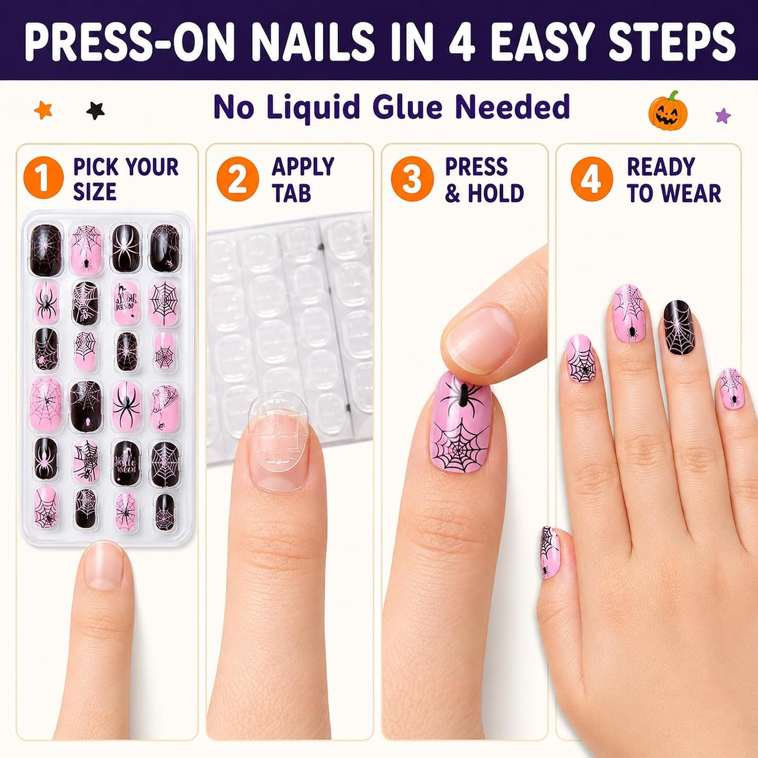 Halloween Kids Nail Polish Set for Girls, Quick Dry Nail Art Kit with Peelable Polish, Press on Nails, Nail Glitter, Temporary Tattoos for Halloween and Headband