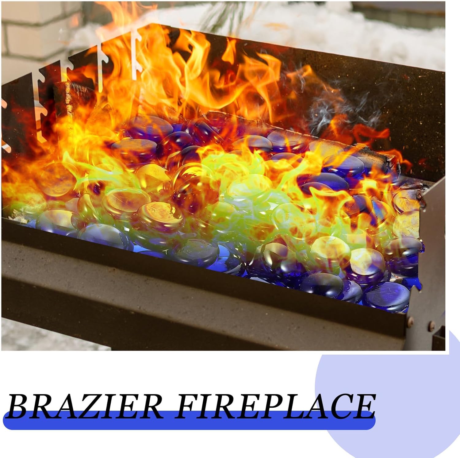 CHILDWEET Glass Beads and Glass Gravel for Fire Pit and Aquarium Landscaping, Dark Blue 16-19mm Flat Decorative Stones, 1kg Bag for Outdoor Fireplace and Fish Tank DIY