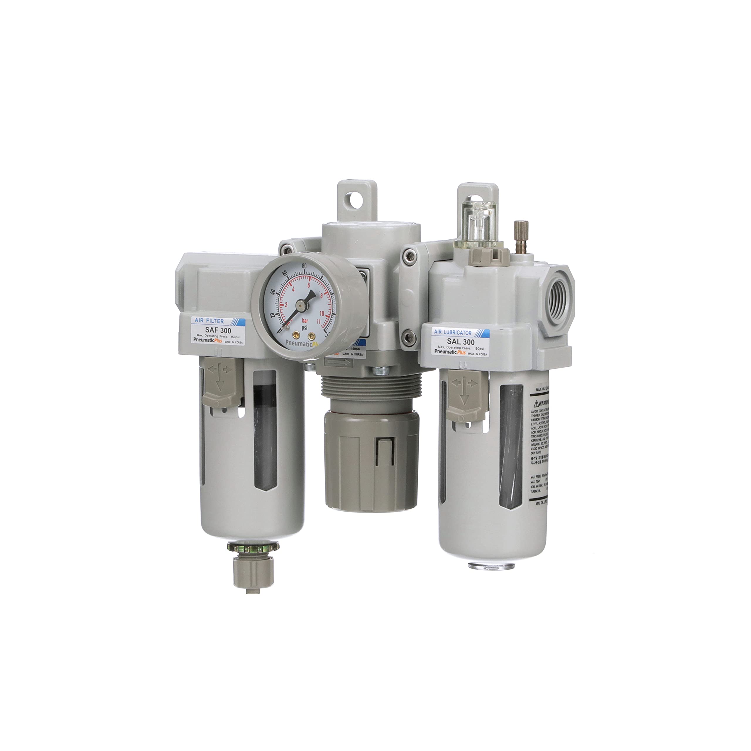 Buy PneumaticPlus SAU400A-N04G - Dual Air System 1/2" NPT - Air Filter Regulator Lubricator W Additional Free Air Port 3 8 Npt Manual Drain Poly Bowl Pressure Gauge