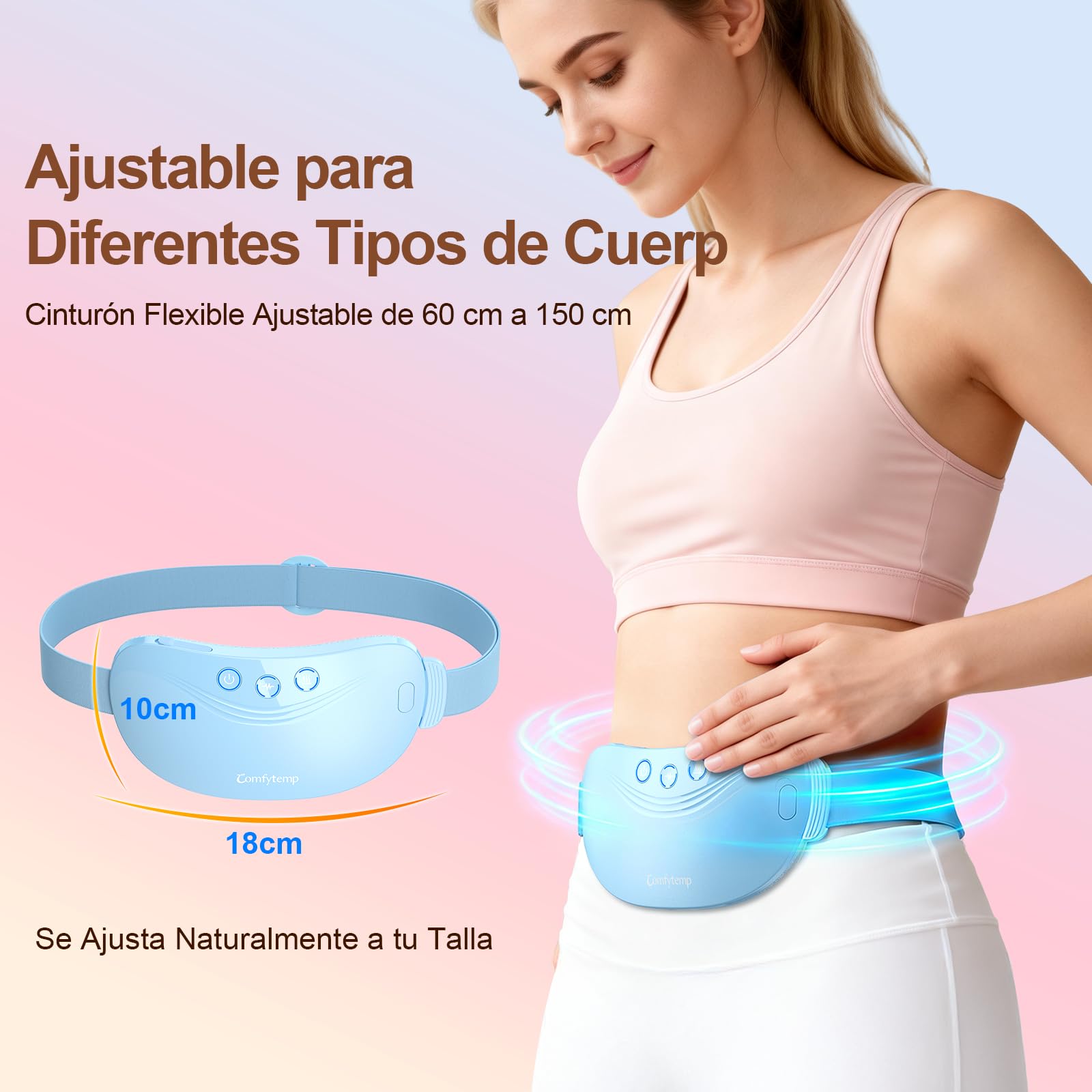 Comfytemp Almohadilla Térmica Menstrual de Grafeno, Cinturón Masajeador Portátil con 3 Modos de Vibración y 2 Niveles de Intensidad, Capacidad de 2500mAh, Regalo Ideal para Madre y Seres Queridos