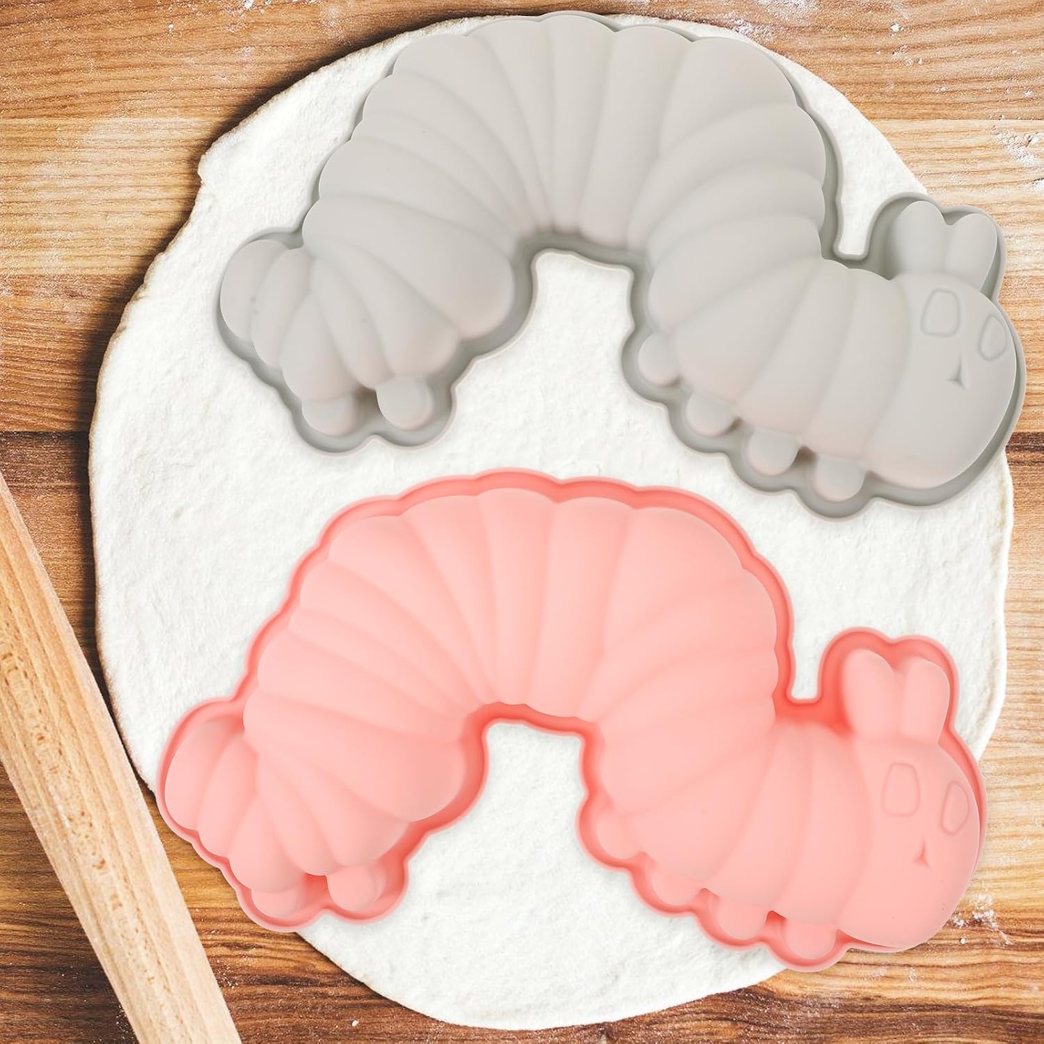 Artibetter Silicone Candy and Chocolate Mold Set, Non-stick Caterpillar Shape Baking Molds, Blue and Pink Food-grade Silicone for Candy Making and Cookie Baking