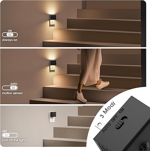 Miniatura 4 de JandCase Luz nocturna con sensor de movimiento, luces nocturnas que se enchufan a la pared con brillo ajustable, luz nocturna activada por