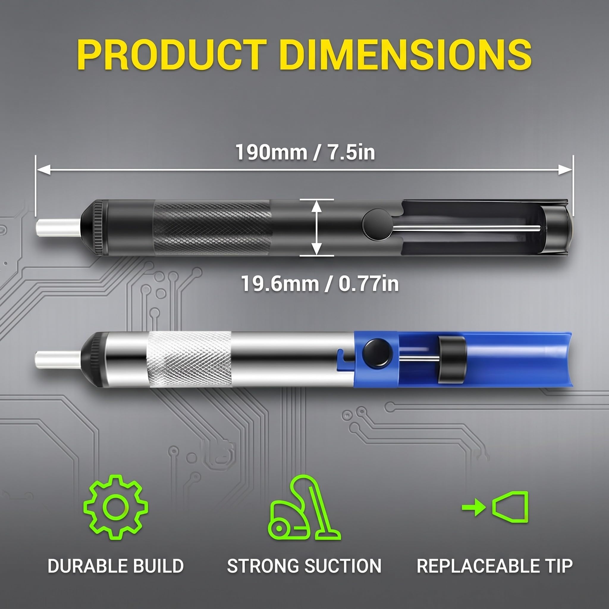 2 Pezzi Pompe Dissaldanti in Alluminio, Succhia Stagno Manuale con Punta Sostituibile, Aspirazione Potente per Saldatura Elettronica, 190 x 19,6 mm (Blu e Nero)