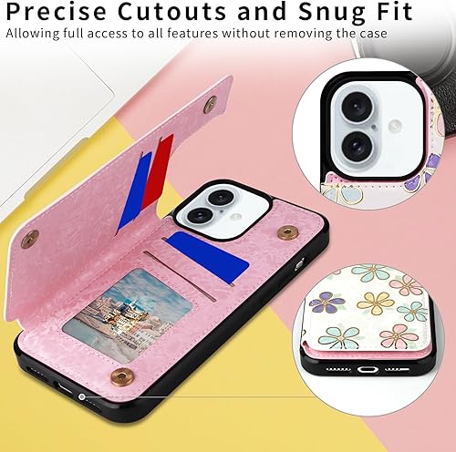 Miniatura 348 de UEEBAI Funda tipo cartera para iPhone 15 Pro Max con tarjetero, cubierta de cuero PU con soporte, bloqueo RFID, doble cierre magnético, relieve de