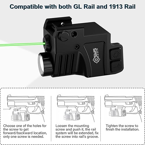 Miniatura 3 de XK64 550 Lumens Tactical Weapon Light with GreenRed Laser Combo, Pistol Light Fits Picatinny Rail and GL Rails, Type-C USB Rechargeable, Compact
