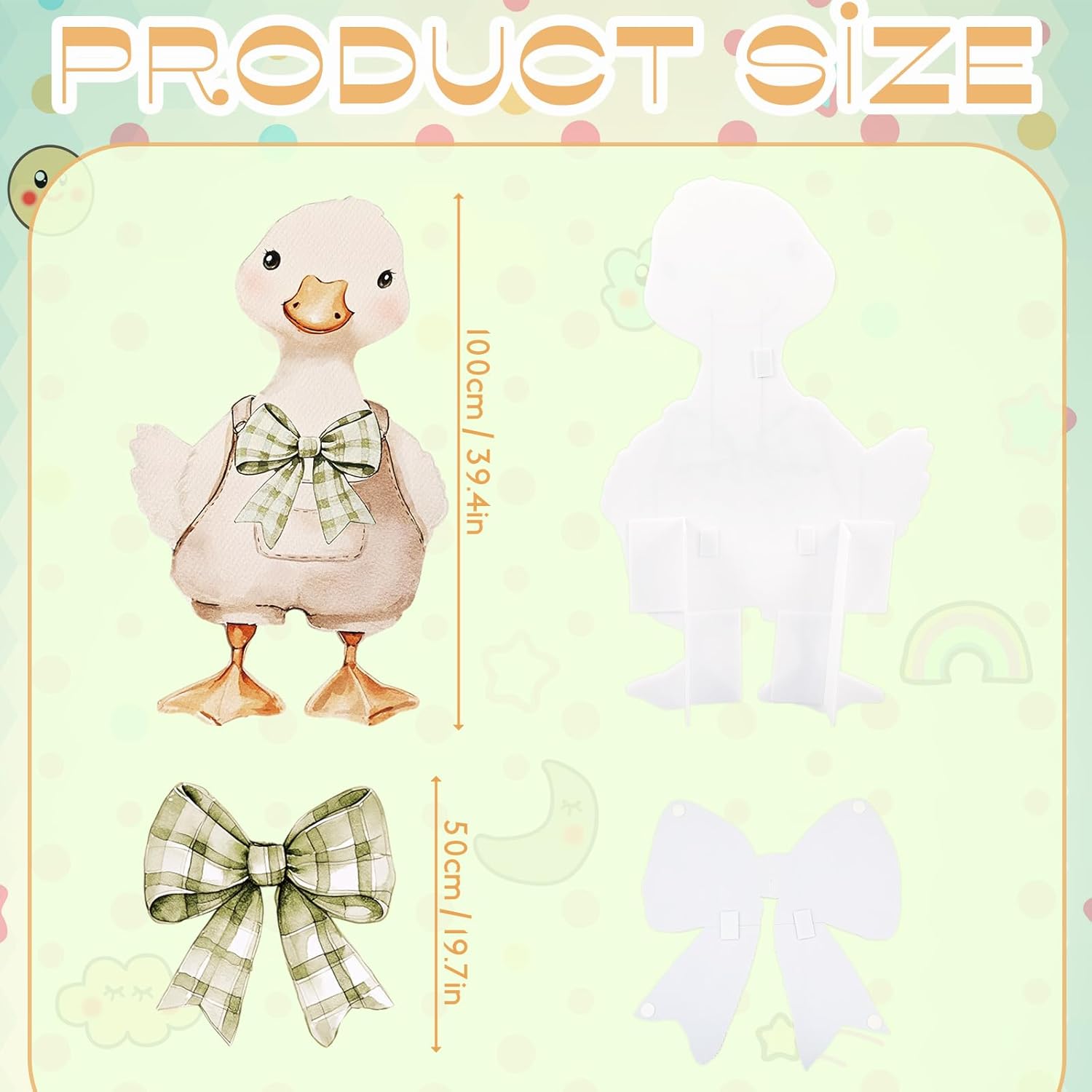 Novabright 2 Pcs Silly Goose Cutout Party Decoration 39.4'' 1st Birthday Silly Goose Cardboard Cut Out Sign 19.69'' Adhesive Bow Cutout Photo Prop Backdrop Standup for Birthday Baby Shower(Green)