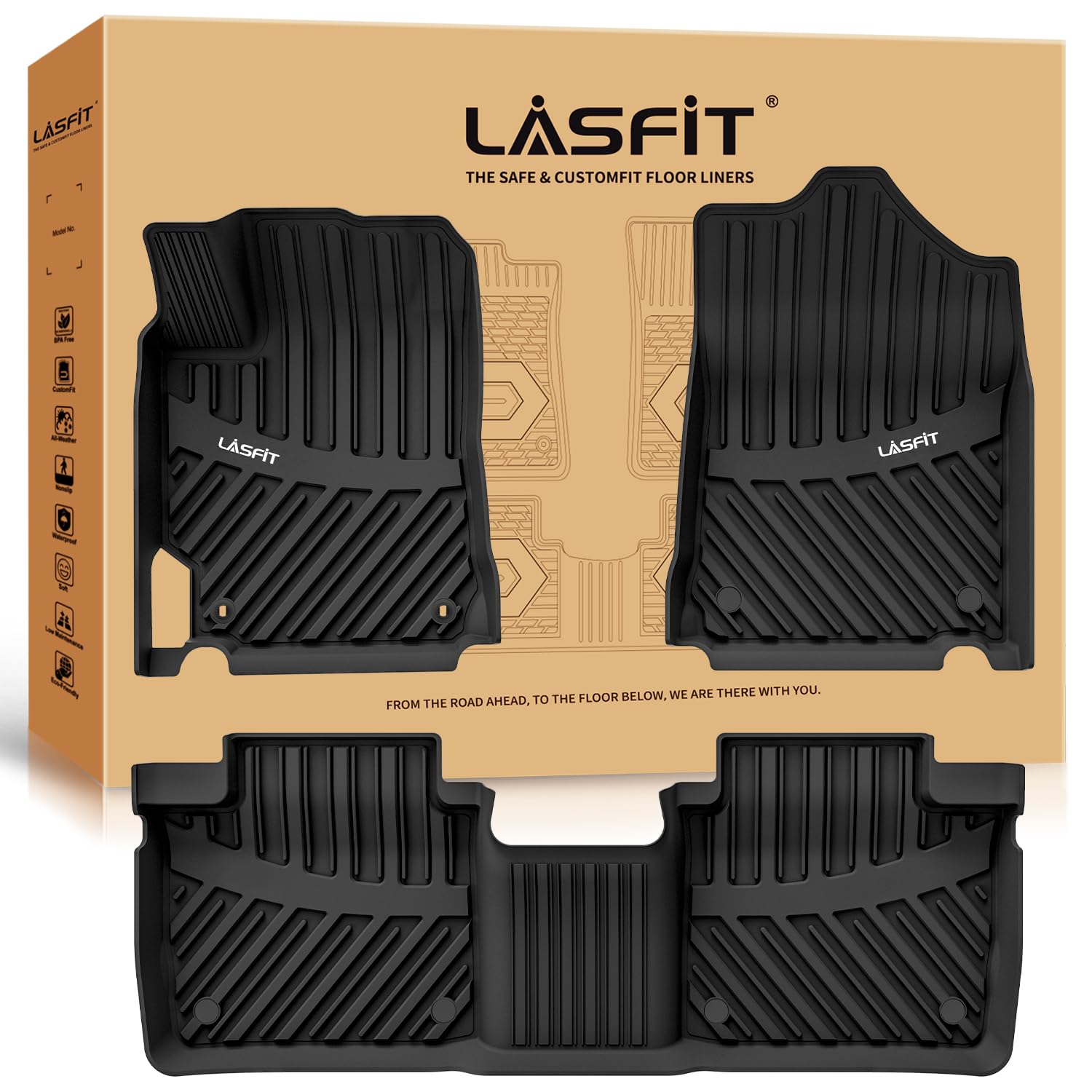LASFIT Floor Mats Fit for 2015 2016 2017 Toyota Camry, Custom Fit TPE All Weather Floor Liners 1st & 2nd Row Car Mats, Black