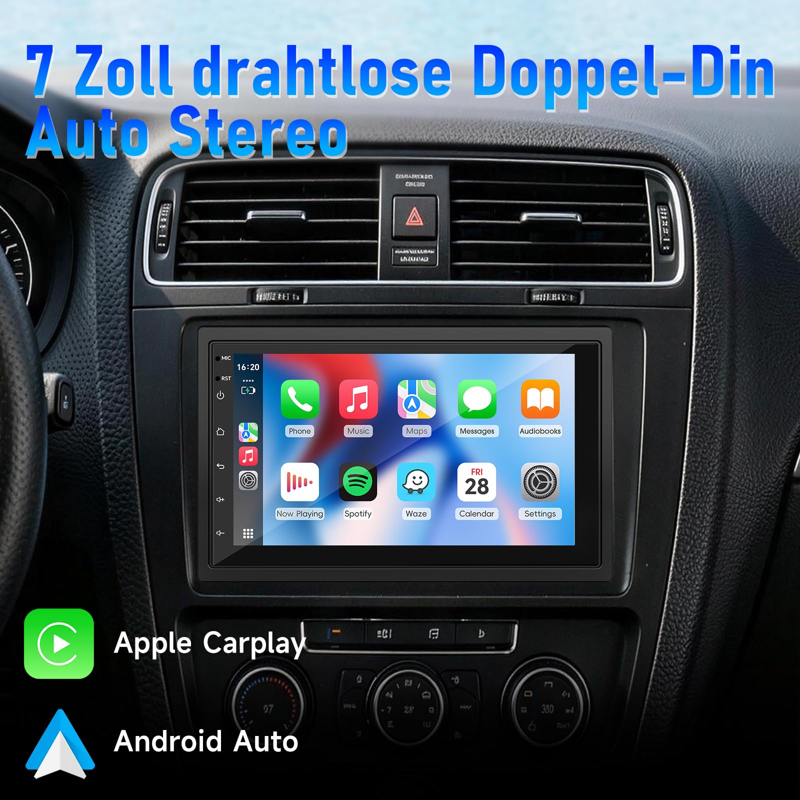 Haudio 2 Din Autoradio mit Wireless CarPlay & Android Auto, 7 Zoll IPS Bildschirm, GPS, Sprachsteuerung, LFB, FM/RDS/AM,25 UI-Designs,Rückfahrkamera, 2+64GB, für alle PKW Fahrzeuge(Aktualisierte CPU)