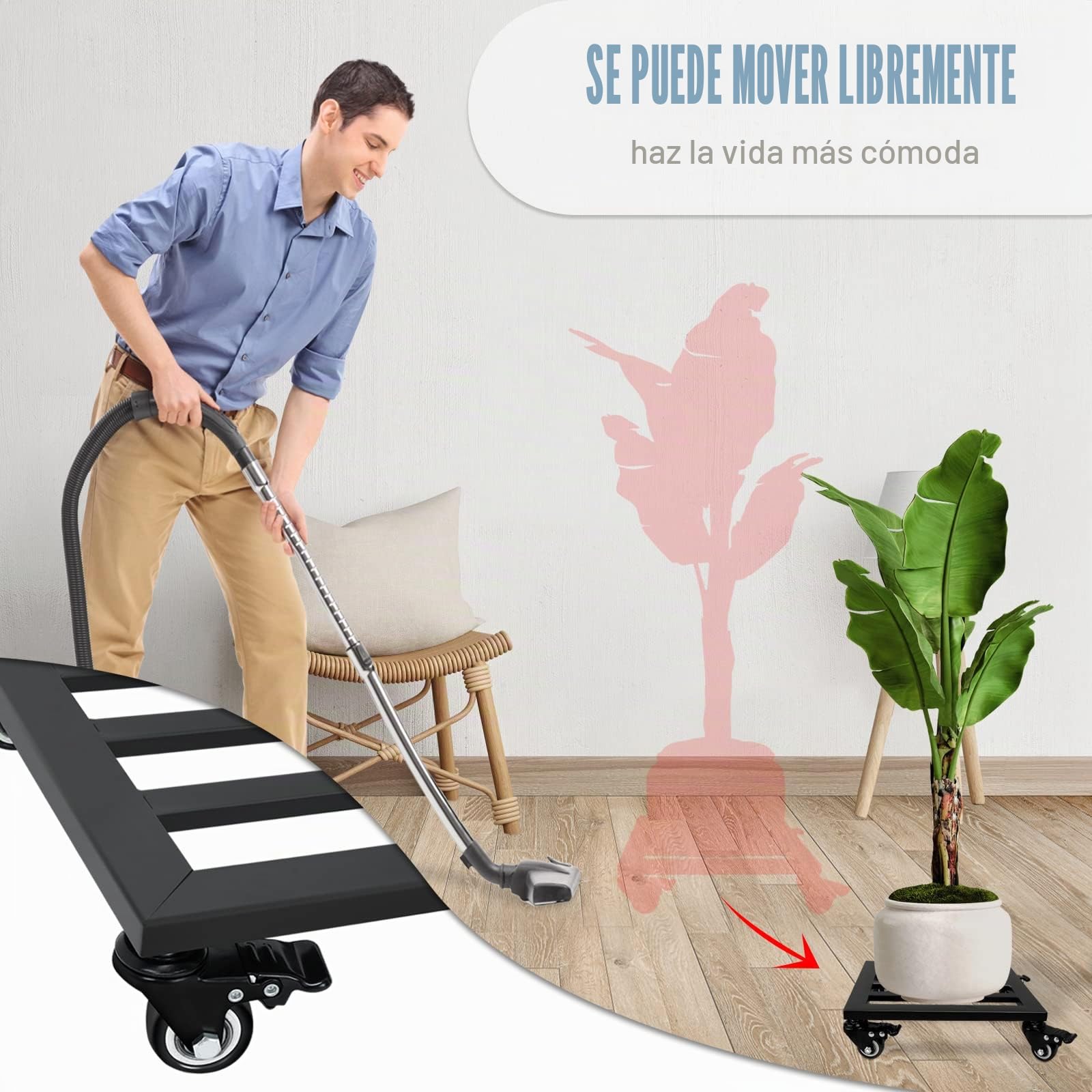 SPEETH - 2 Plataformas con Ruedas para Plantas, 30 cm, metálicas, cuadradas, Ruedas con Bloqueo, Muy Resistentes, Interior y Exterior, Negro.