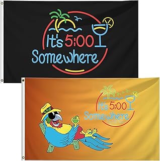 Pack of 2 It's 5 O'Clock Somewhere Flag 3x5 Ft Sign Outdoor Tropical Summer Holiday Novelty Party Parrot House Outside Surfs Up Banner