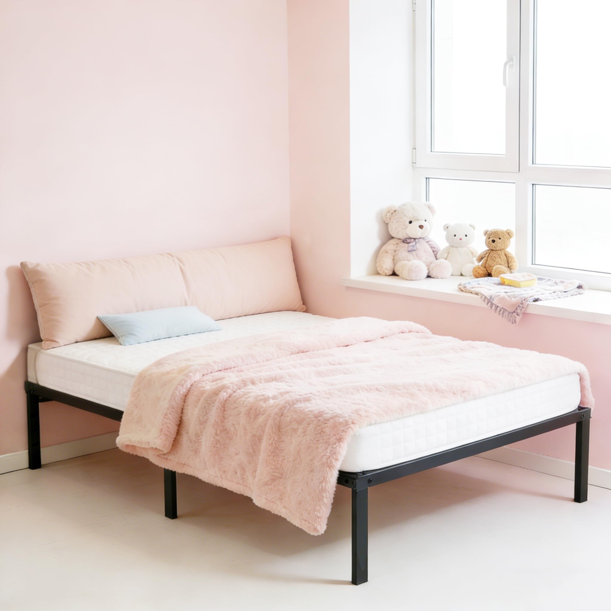 SUBTLETY Klappbare Einzelbettgestell 90x200cm Metall Bettrahmen Modern Jugendbett mit Lattenrost belast bis 160KG Unterbettaufbewahrung Gästebett Schwarz Bettgestell für Schlafzimmer/Gästezimmer/Büro