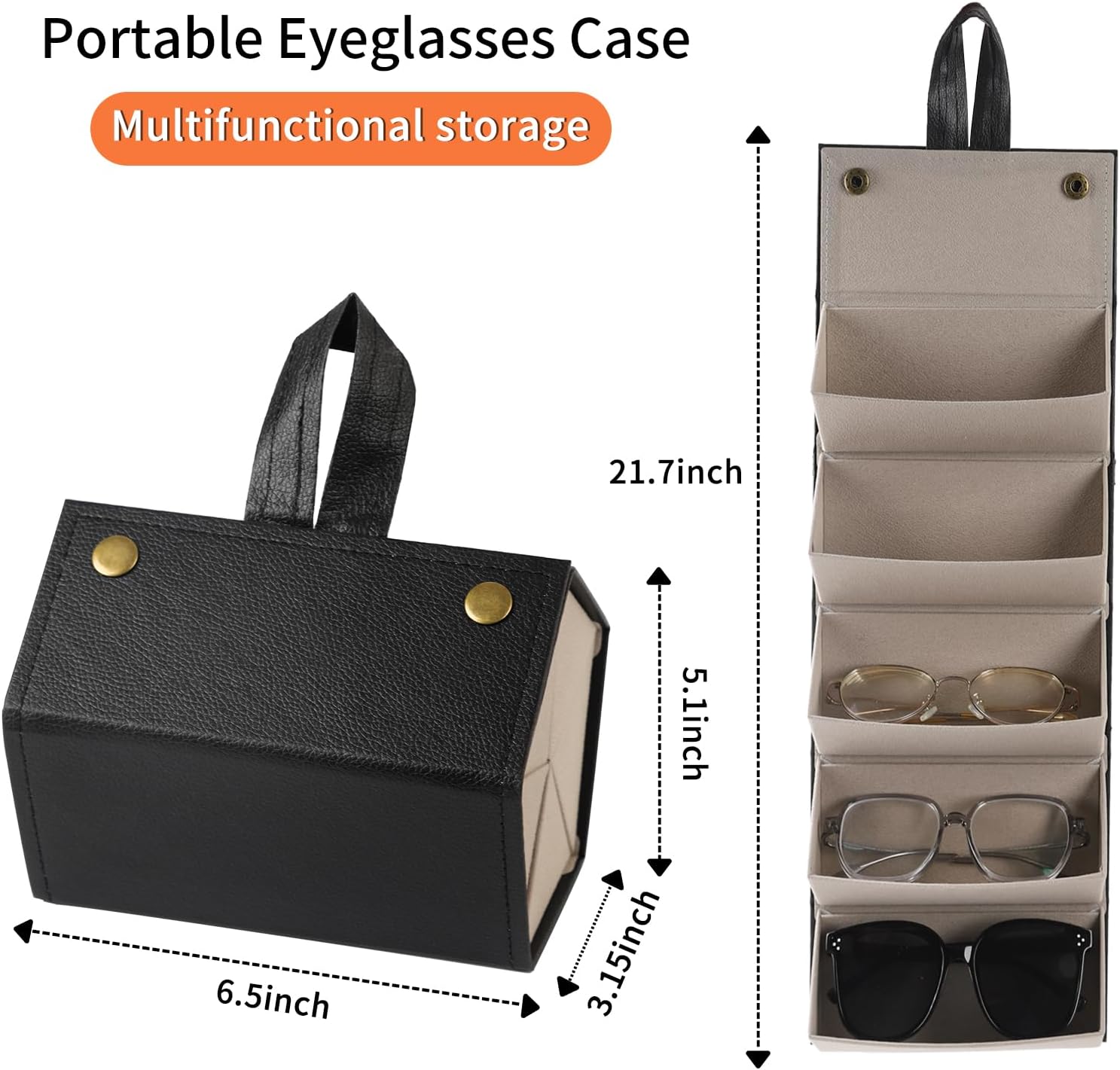 Sunglasses Travel Organizer Case,Pu sunglass case for Women Men -Hanging Eyeglasses Storage Box