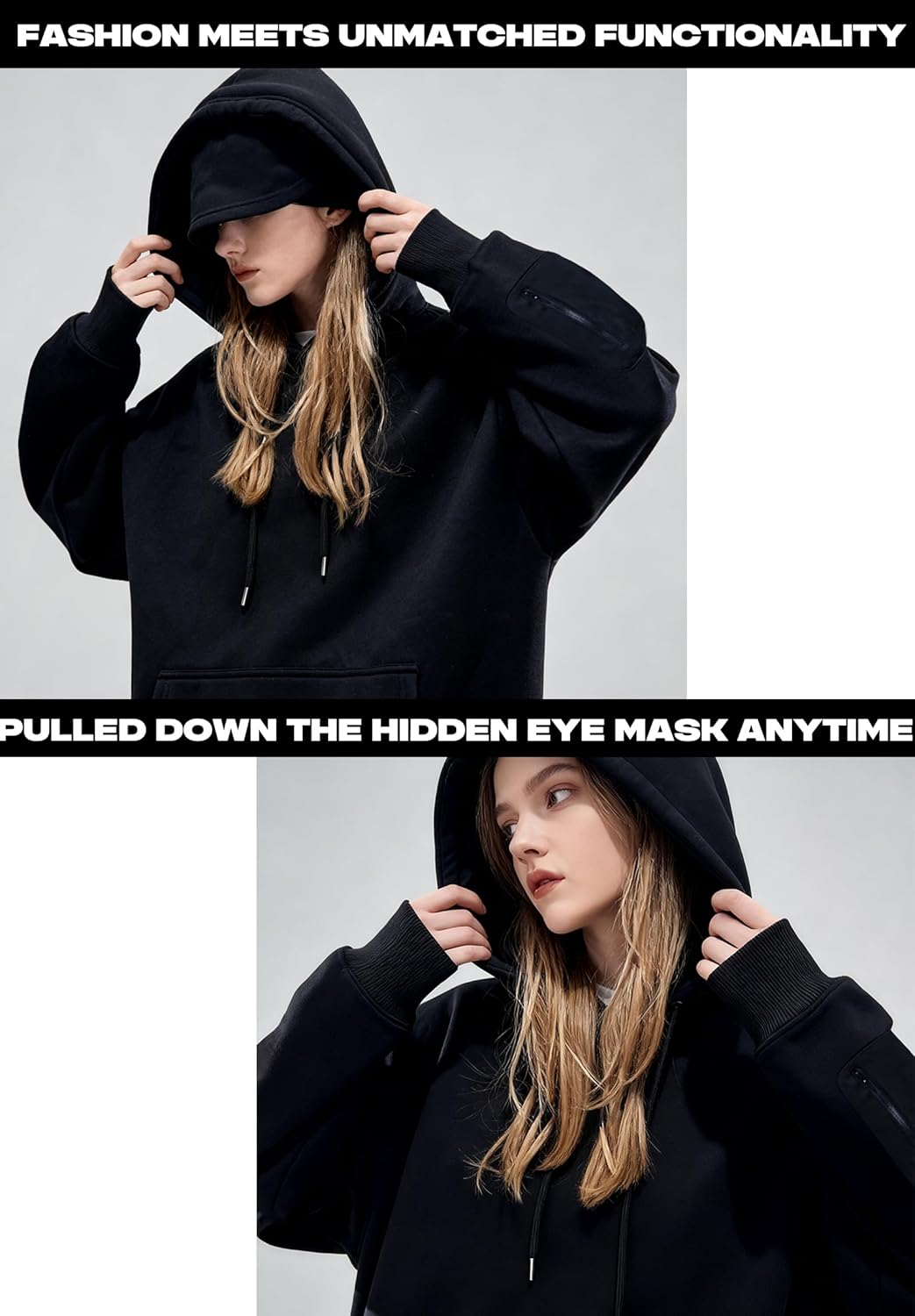 Unisex Hoodie with Eye Mask&Hidden Pockets Fleece Travel Sweatshirt Long Sleeve Pullover Winter Fall Couples - Image 4