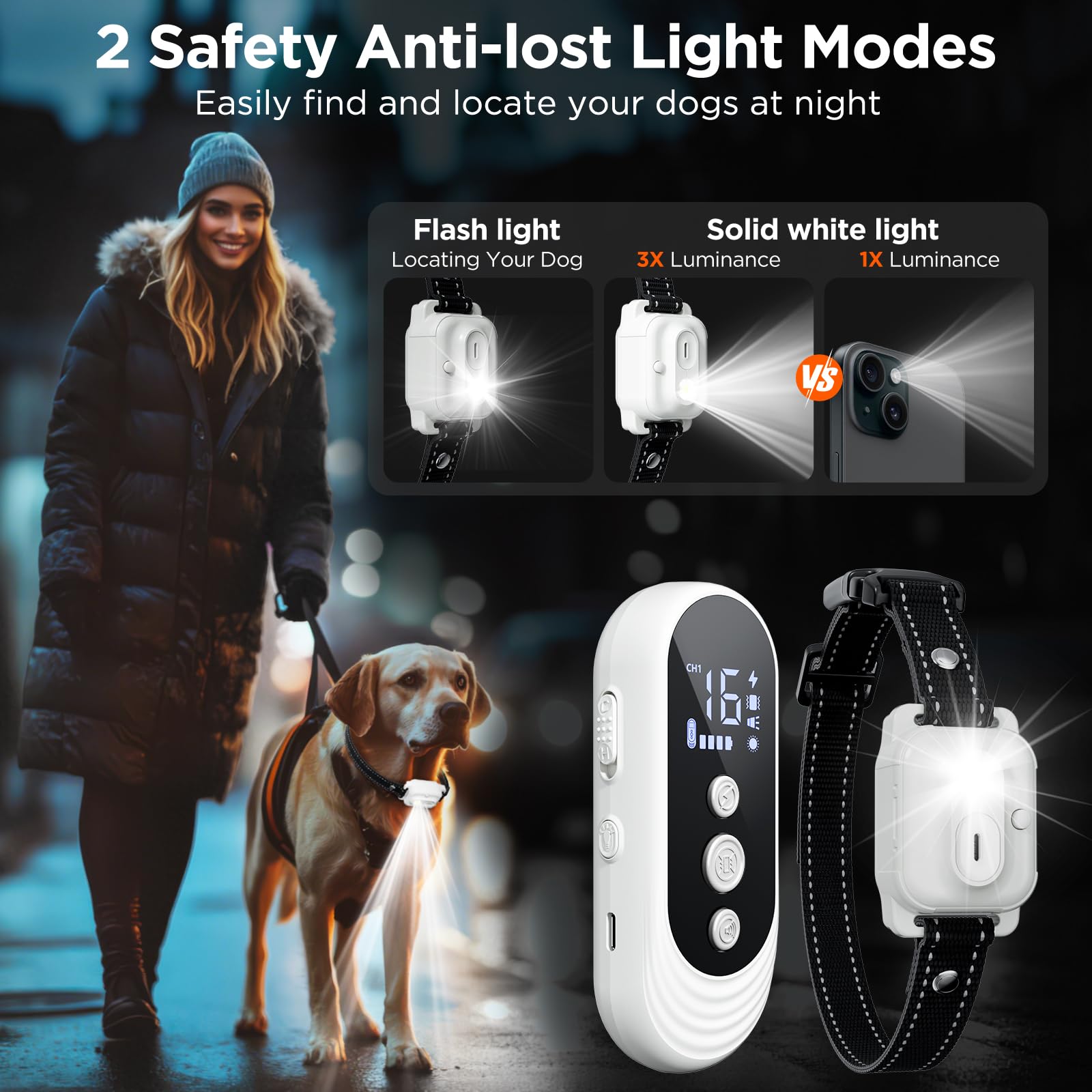 Dog Shock Collar, 3300ft Dog Training Collar with Remote, IPX7 Waterproof Rechargeable Sleek Modern Shock Collar for Small, Medium, Large Dogs with Beep, Vibration, Safety Shock, Light Mode, 8-120 lbs - image 4