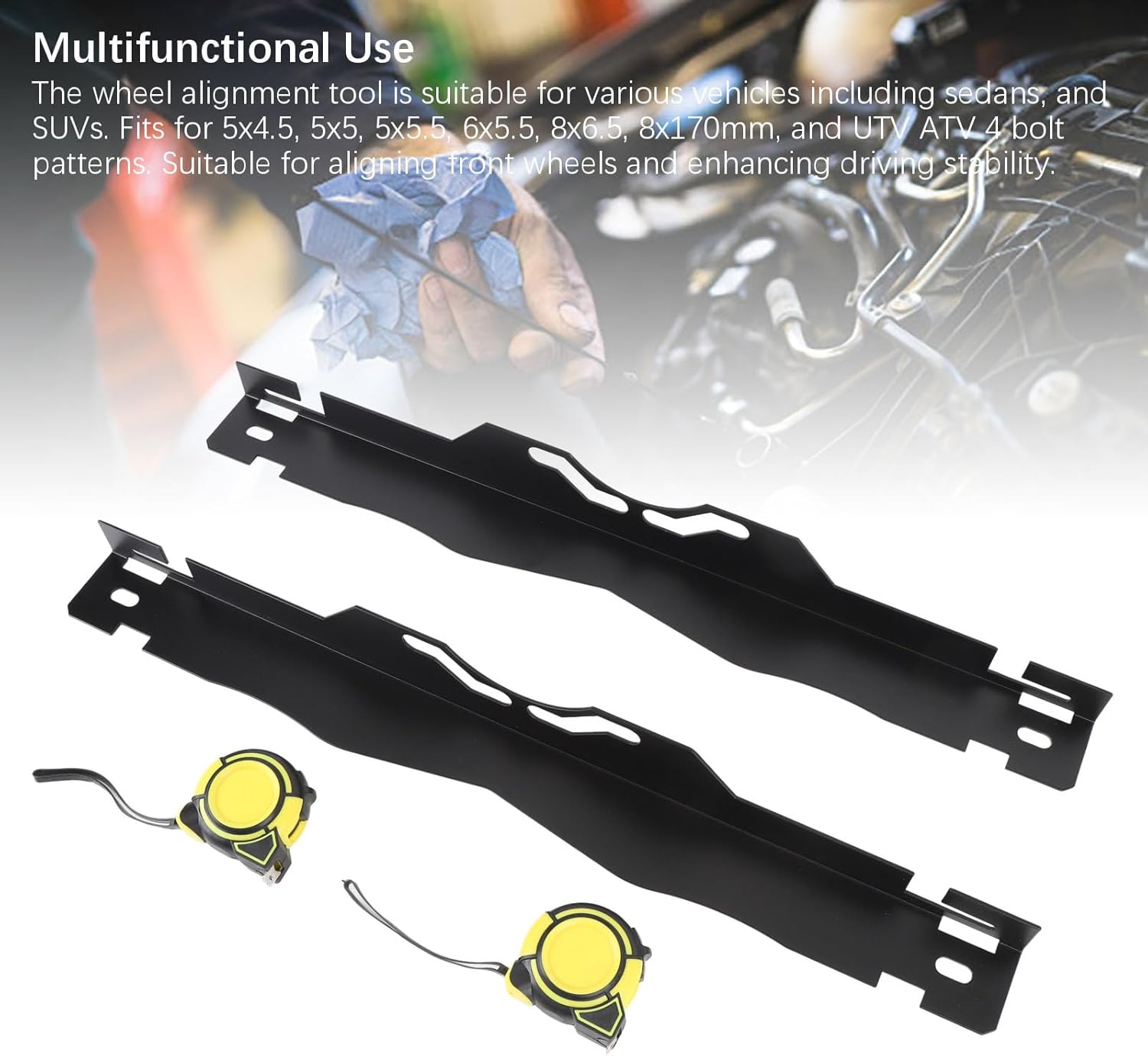 2Pcs Wheel Alignment Tool Plate, Toe Alignment Tool Plates with 3 Meters Tape Measures, Accurate Measurement Iron Front End Alignment Tool, Car Alignment Tool for ATV UTV