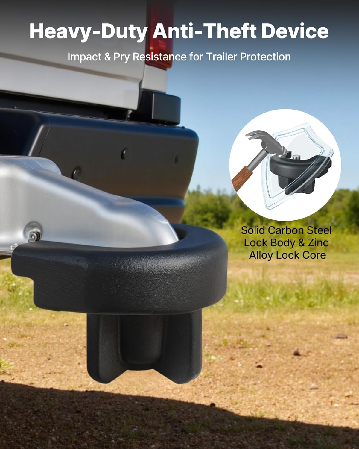 VEVOR Trailer Hitch Lock, Compatible with 2 Inch Couplers, Heavy-Duty Anti-Theft Trailer Ball Lock with 3 Keys, Prying-Resistant & Impact-Resistant, Fits for RVs, Boats, Off-Road Vehicles, Trailers