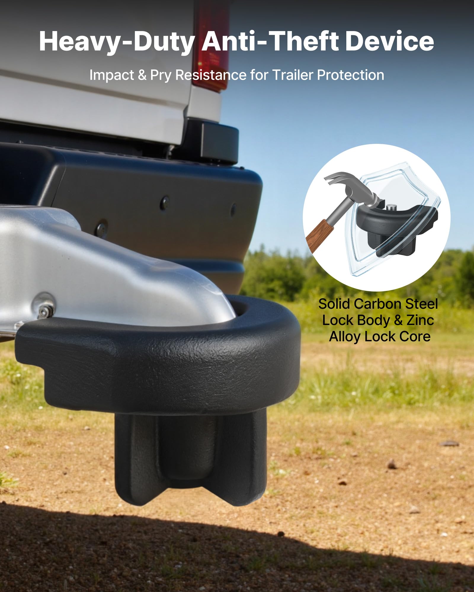 VEVOR Candado para Enganche de Remolque, para Acopladores de 5,08 cm, con 3 Llaves, Resistente a la Palanca y a los Impactos, Apto para Autocaravanas, Barcos, Vehículos Todoterreno y Remolques