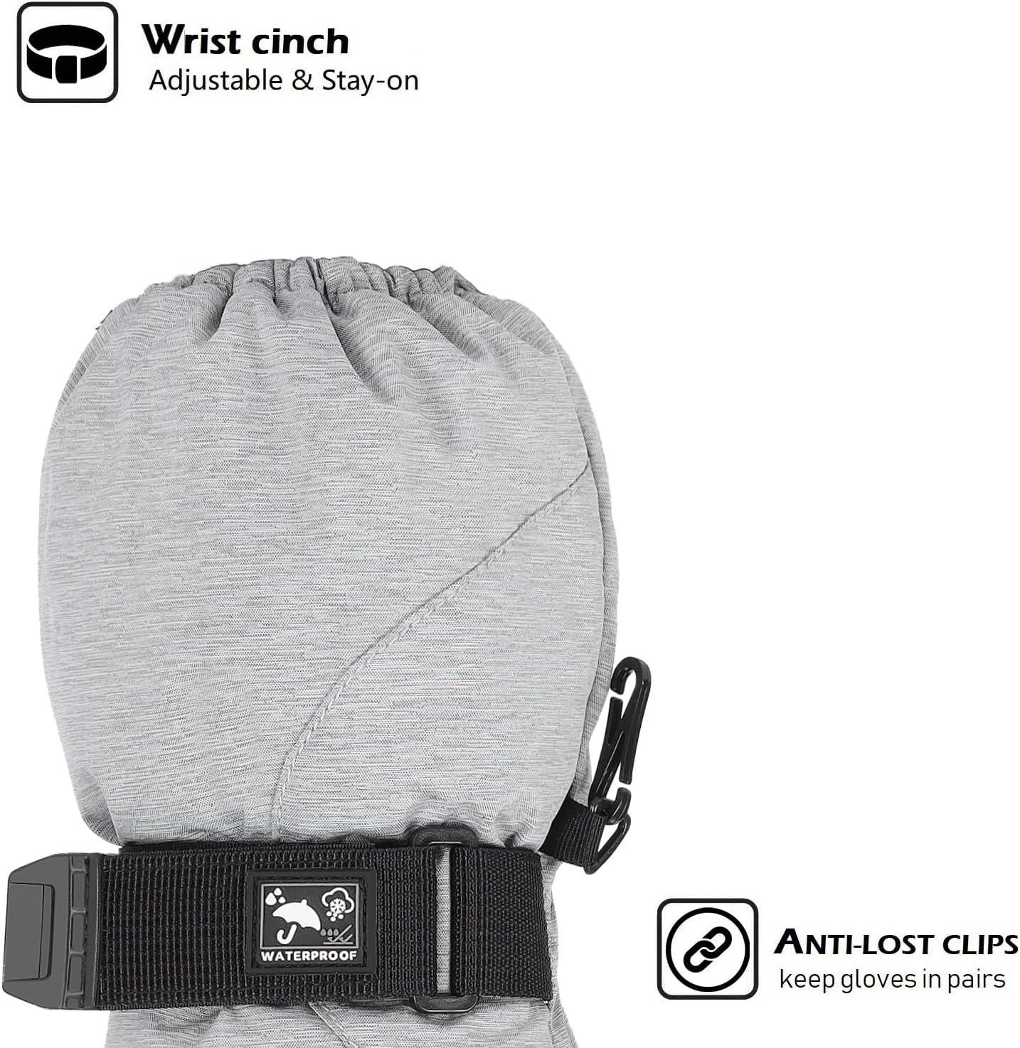 HIGHCAMP Kids Long Cuff Winter Gloves with Stay-on Strap Waterproof Mittens for Toddler Children Snow Ski - Image 5