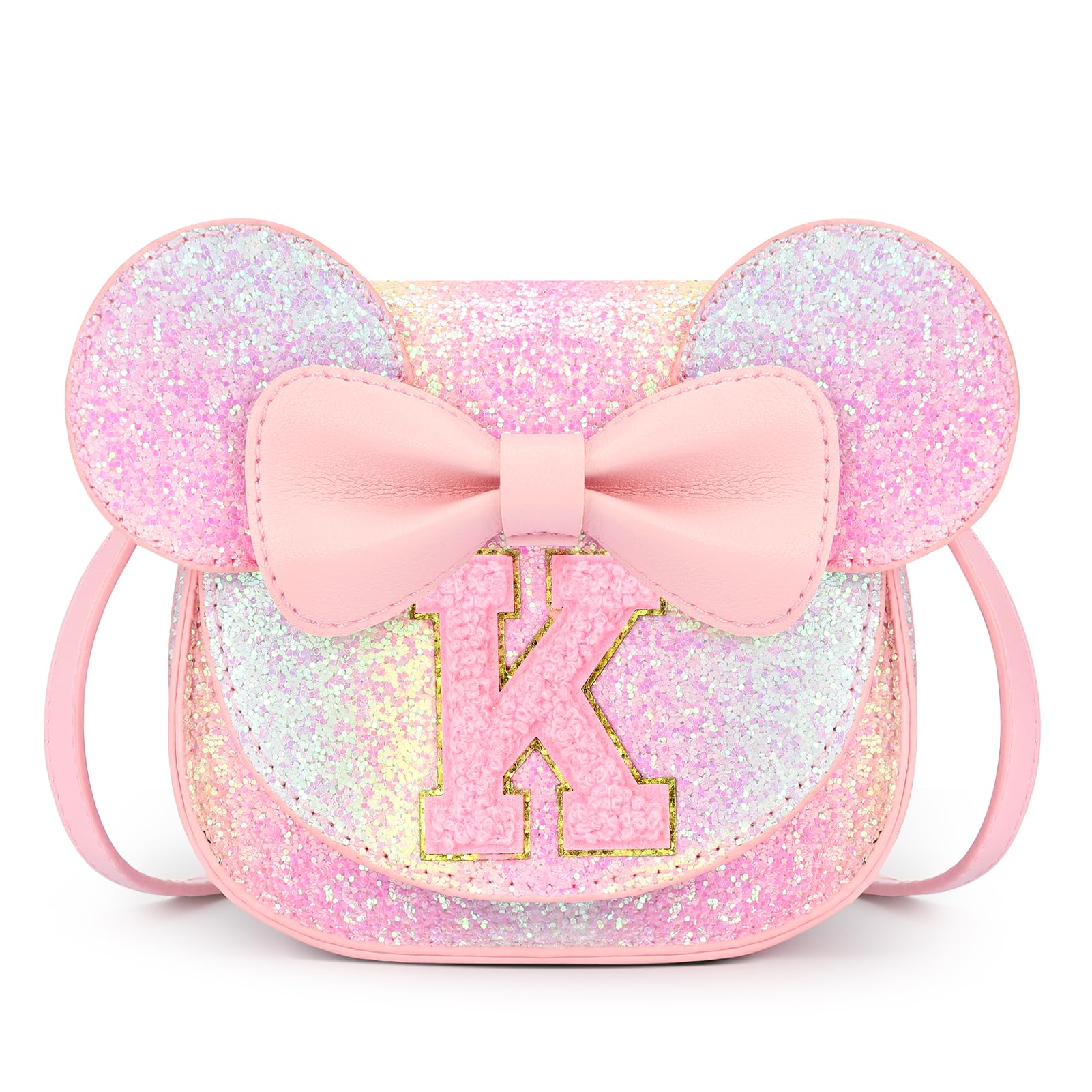 mibasies Toddler Purse 3-8 Girls, Glitter Rainbow Letter K Birthday Gift