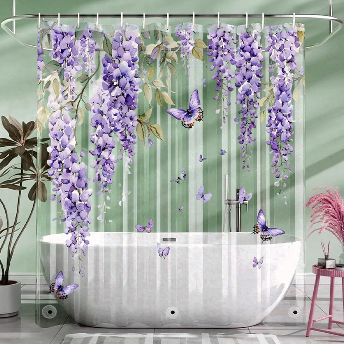 Rideau de douche imperméable EVA 180x200cm anti-moisissure avec 12 crochets