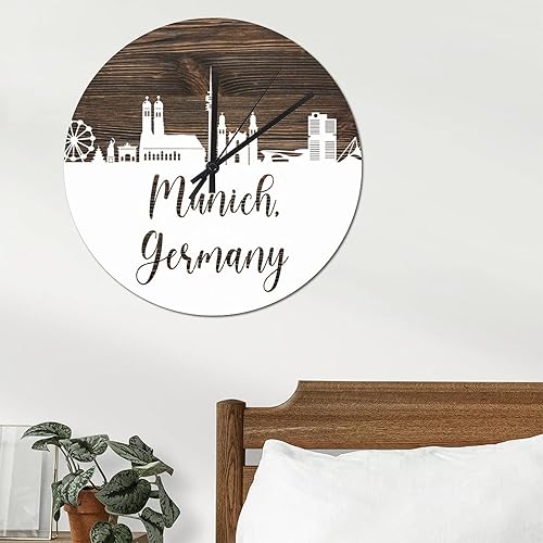 Miniatura 4 de Munich Skyline Alemania - Reloj de pared de PVC para parque nacional reloj de pared grande de 88 pulgadas funciona con pilas silencioso sin tictac