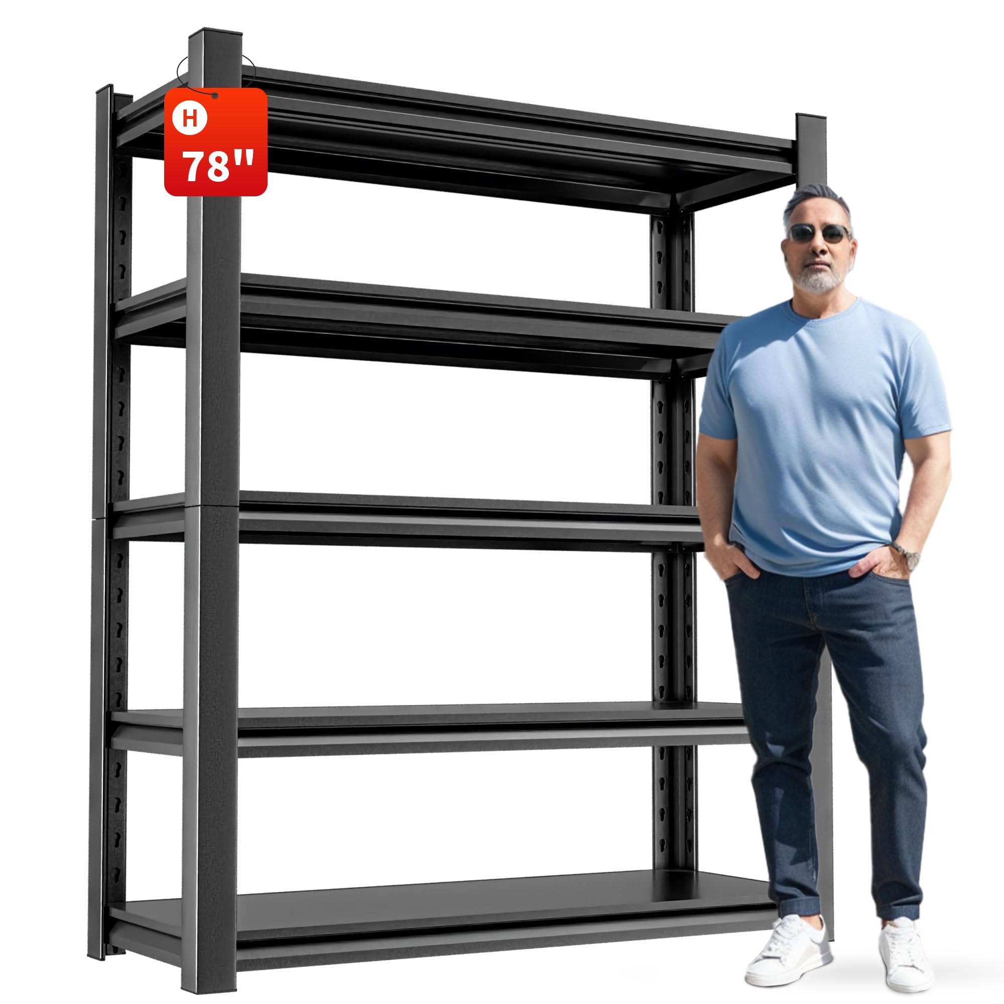 Garage Shelving Unit - 5-Tier Adjustable Metal Storage Shelf - Heavy Duty Industrial Rack for Garage, Basement, and Utility Room - Easy Assembly 18" D x40 W x78 H