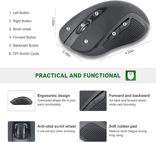 Miniatura 3 de Ratones inalámbricos 2.4G Super ahorro de energía portátil portátil PC portátil portátil ratón de computadora portátil, 5 ratones DPI ajustables, 6